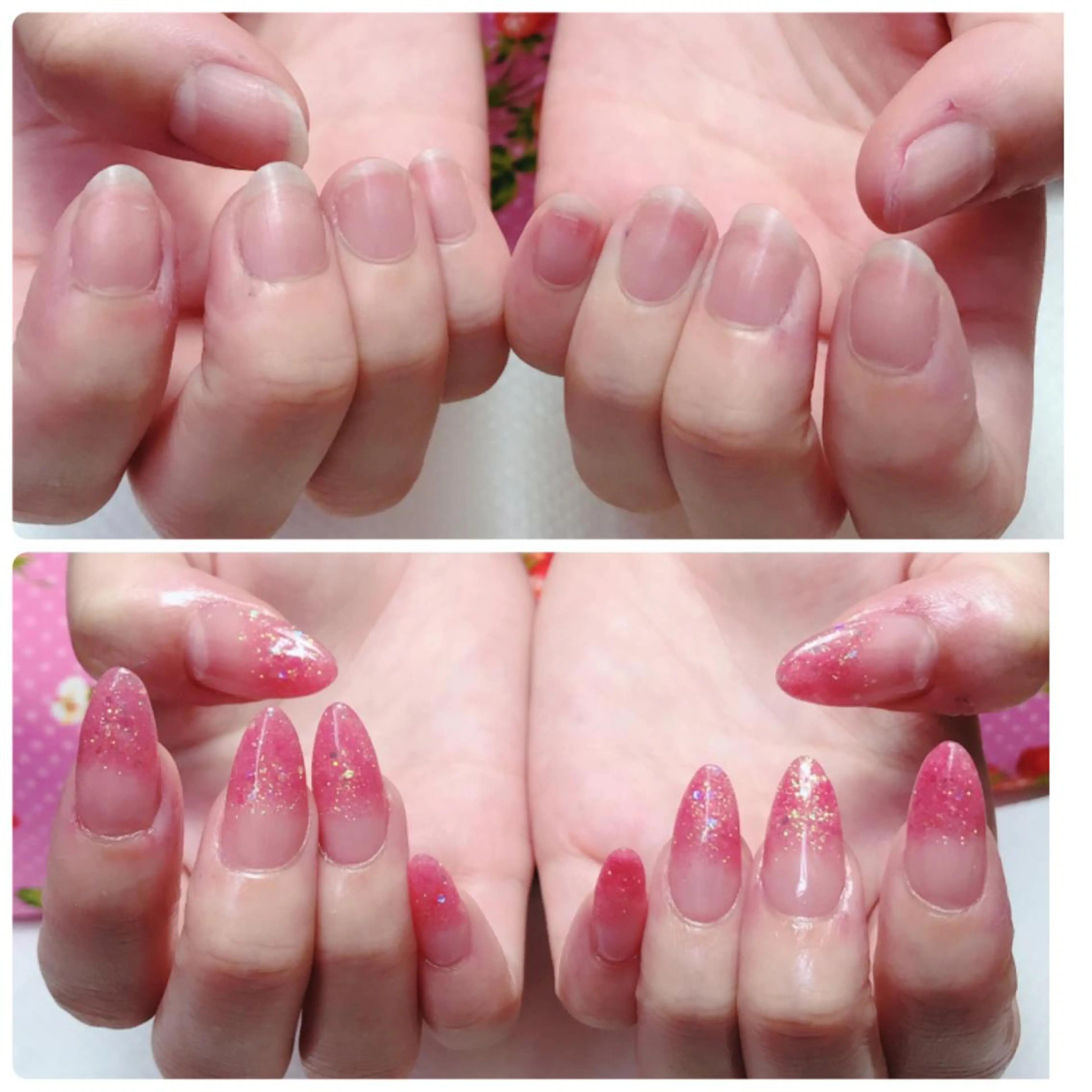 ❤艶々ジェルコート付き【スカルプ】クリア、ラメスカルプチュア😃【 長さ出し】全面ラメ、ラメグラ🌈🌈【オフなしの方】の写真