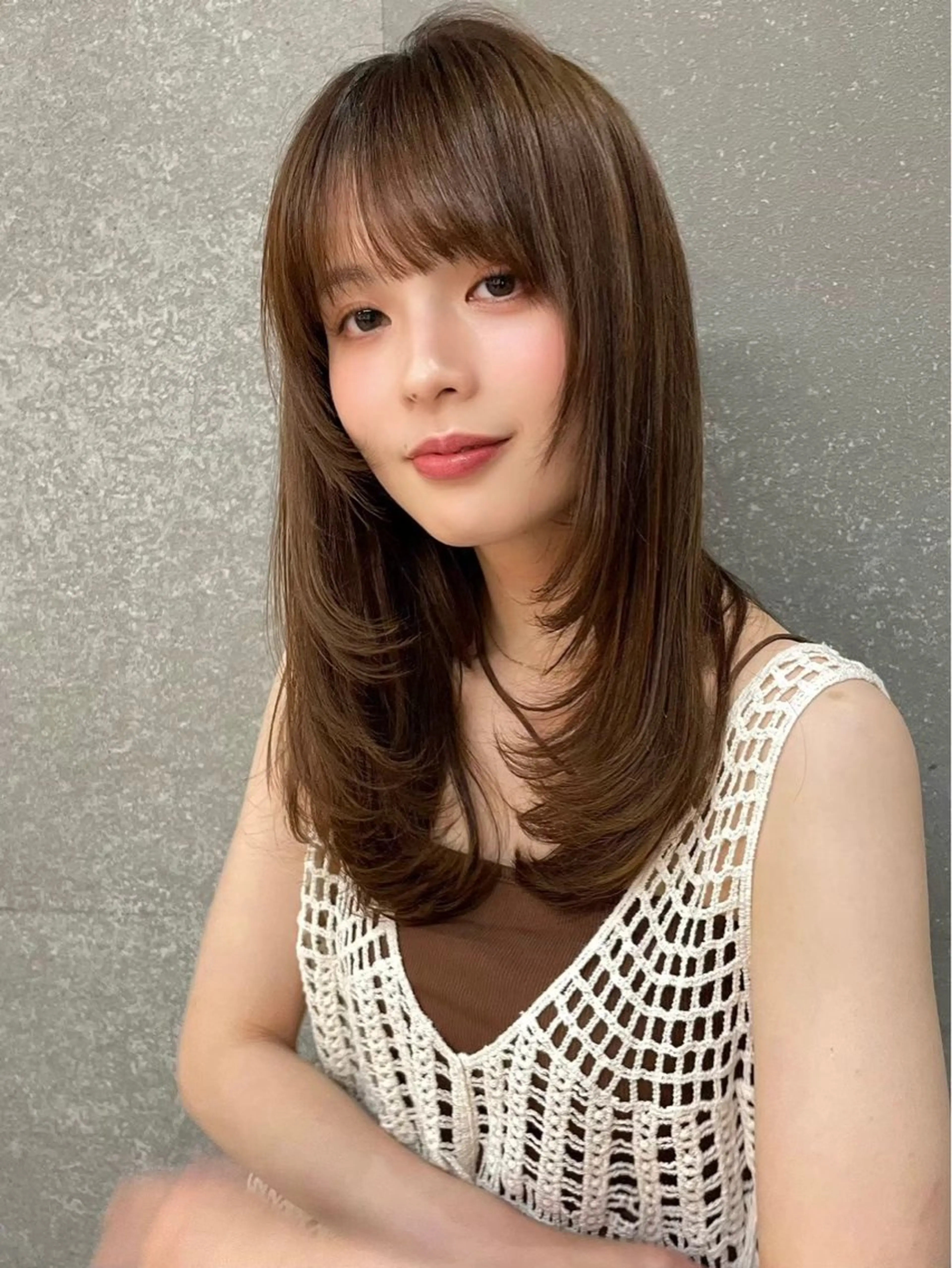 セミロング カラー くびれヘア 顔まわりレイヤー 髪質改善 韓国風ヘア くびれレイヤー カット ヘアカラー トリートメント ✨レイヤー/韓国 /✨ヘア山下　遥のヘアスタイル