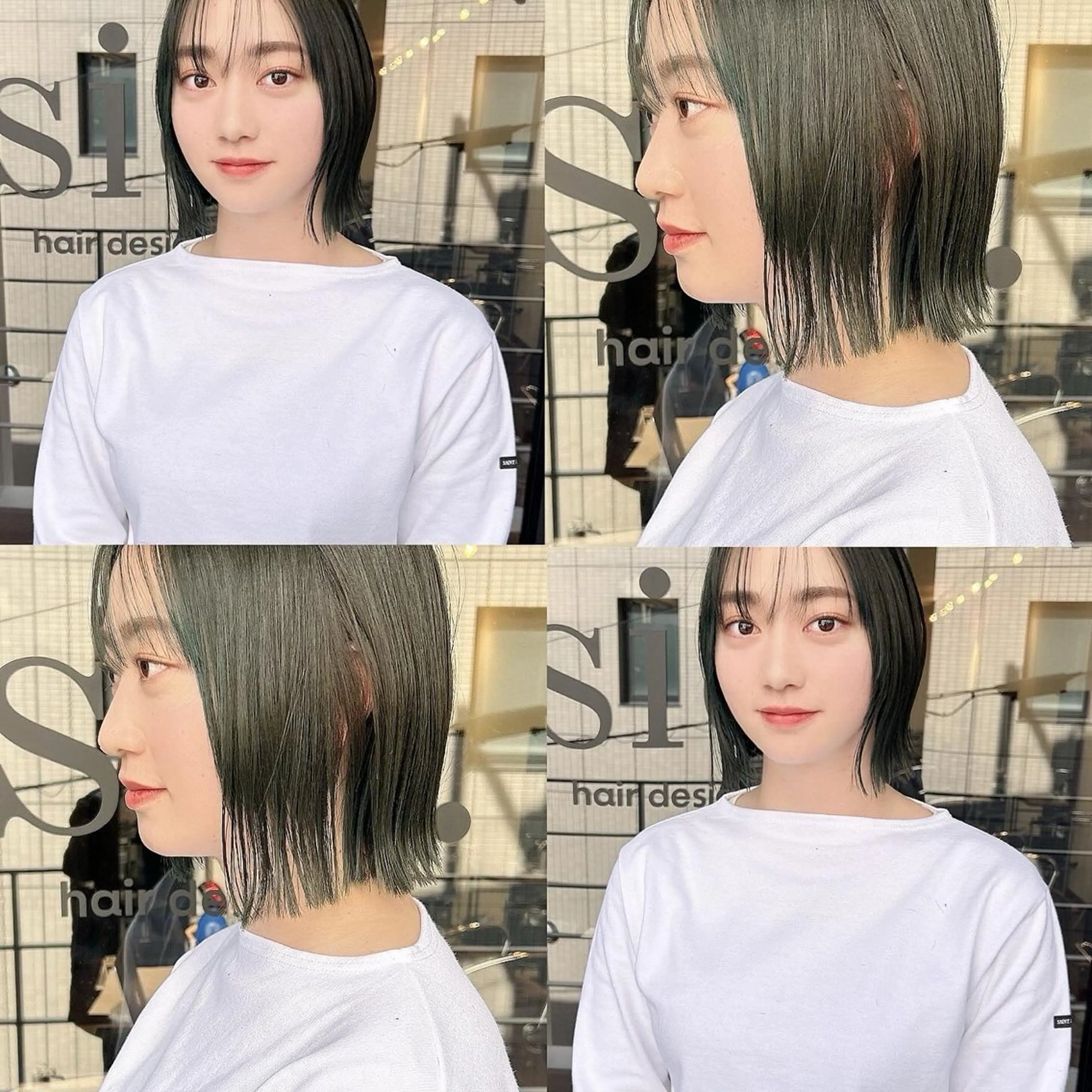 ショート カラー 韓国🇰🇷レイヤー カットオリーブカラーのヘアスタイル