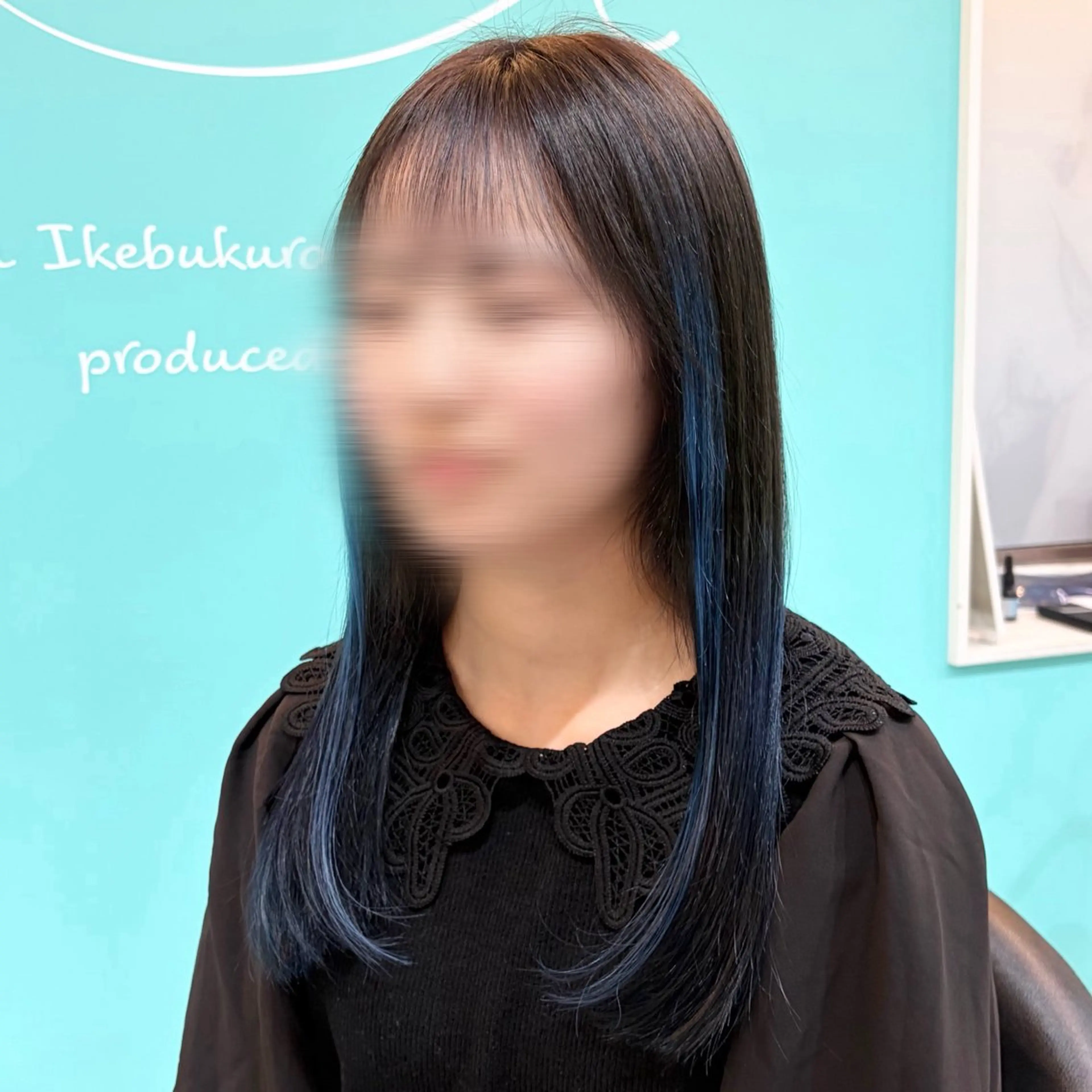 セミロング カラー プルエクステ ブルーカラー ダークグレー グラデーションカラー ネイビーカラー デザインカラー/ ボブ/Natsukiのヘアスタイル