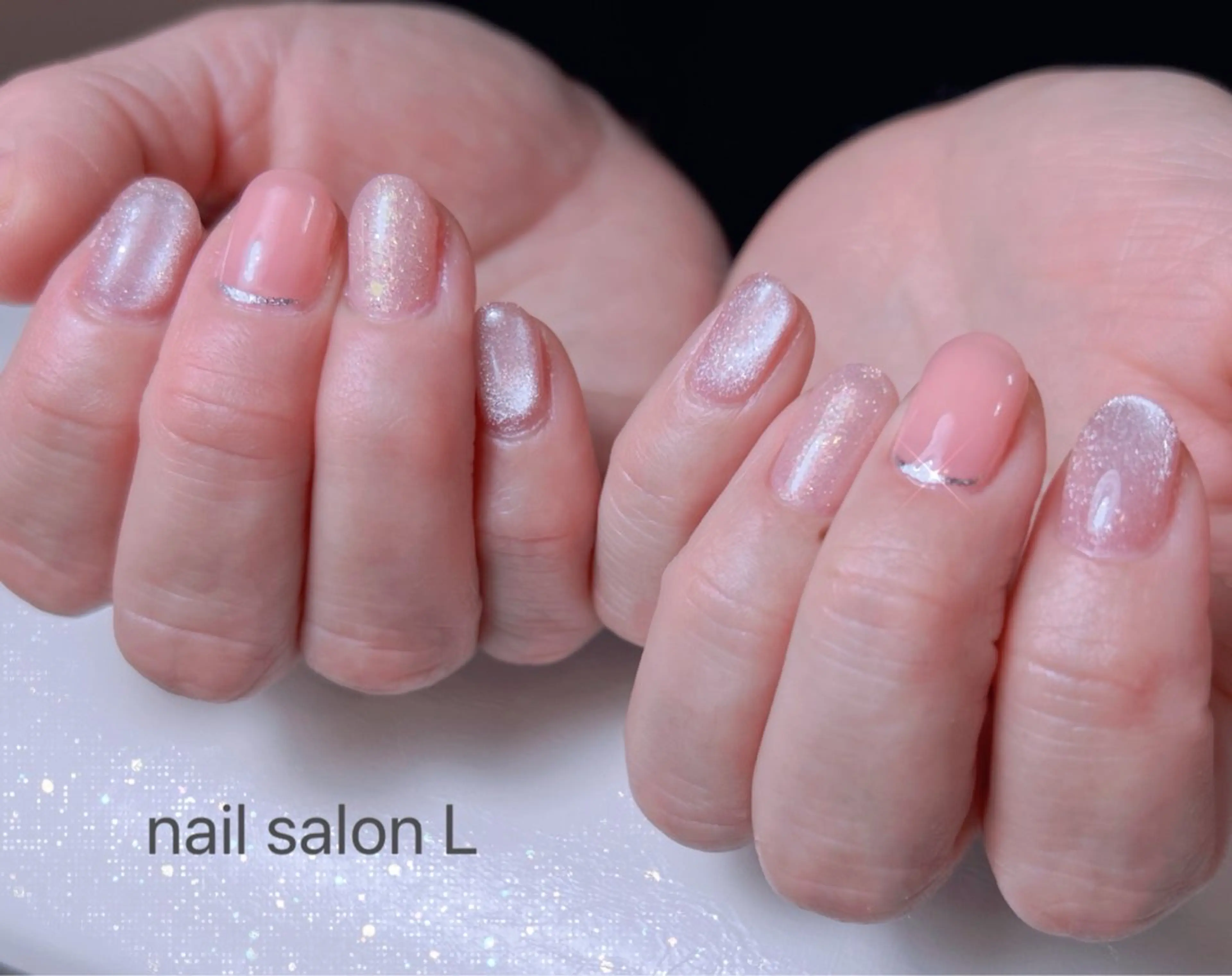 ネイル フラッシュネイル キラキラネイル マグネットネイル 持ち込み ピンク ハンドネイル 吉川市 ネイルサロンLのネイルデザイン
