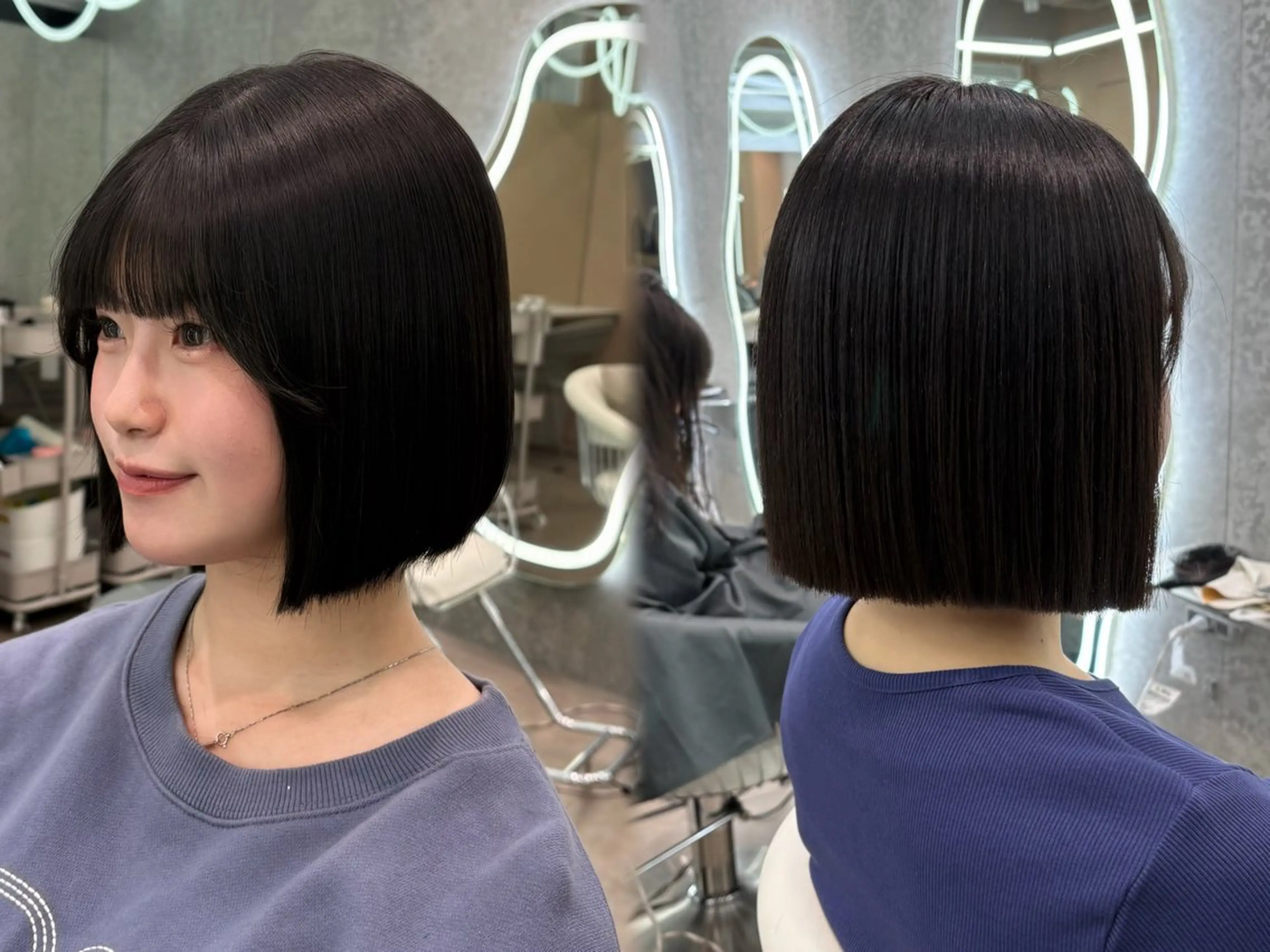 ミディアム ヘアアレンジ アッシュ ボブ くびれヘア 顔まわりレイヤー 顔周りカット 縮毛矯正 トリートメント ヘアセット 大宮‎🩵縮毛矯正 レイヤー　佐藤和のヘアスタイル