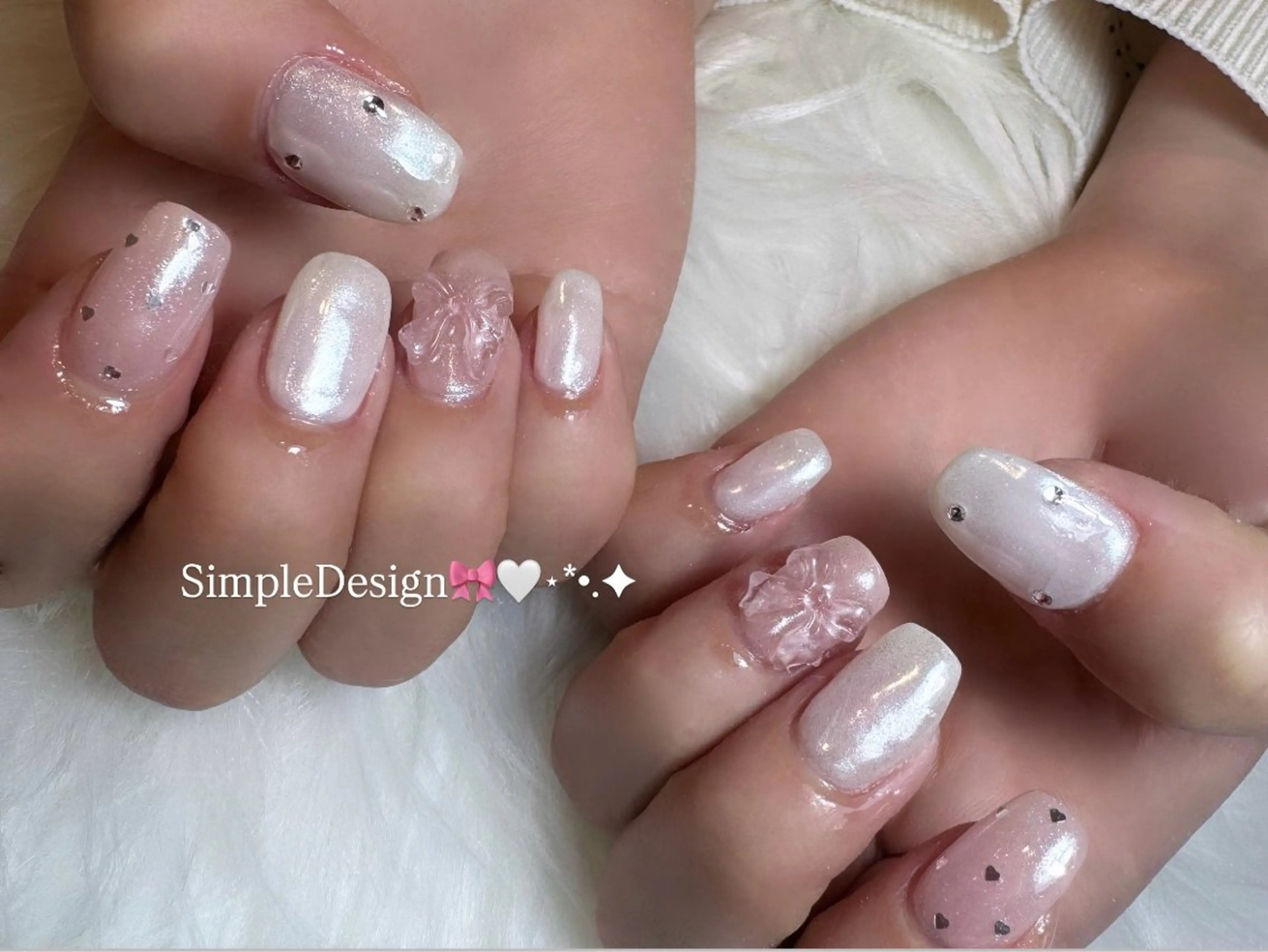 ネイル オーロラネイル ハート リボン ハンドネイル よこやま🐩💭 eight nailのネイルデザイン