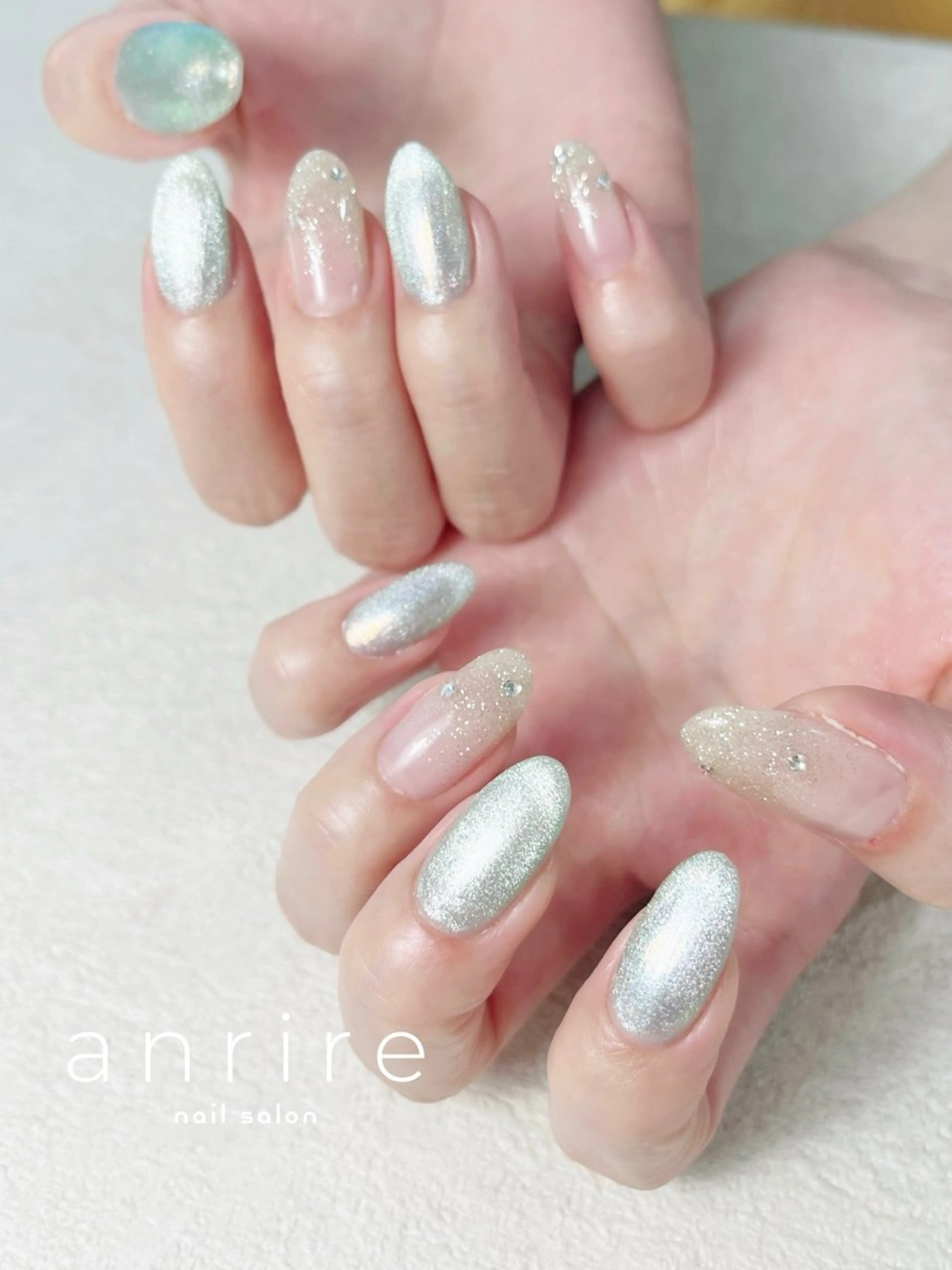 ネイル ブルー フラッシュネイル ジェルネイル キラキラネイル マグネットネイル ハンドネイル nailsalon anrireのネイルデザイン