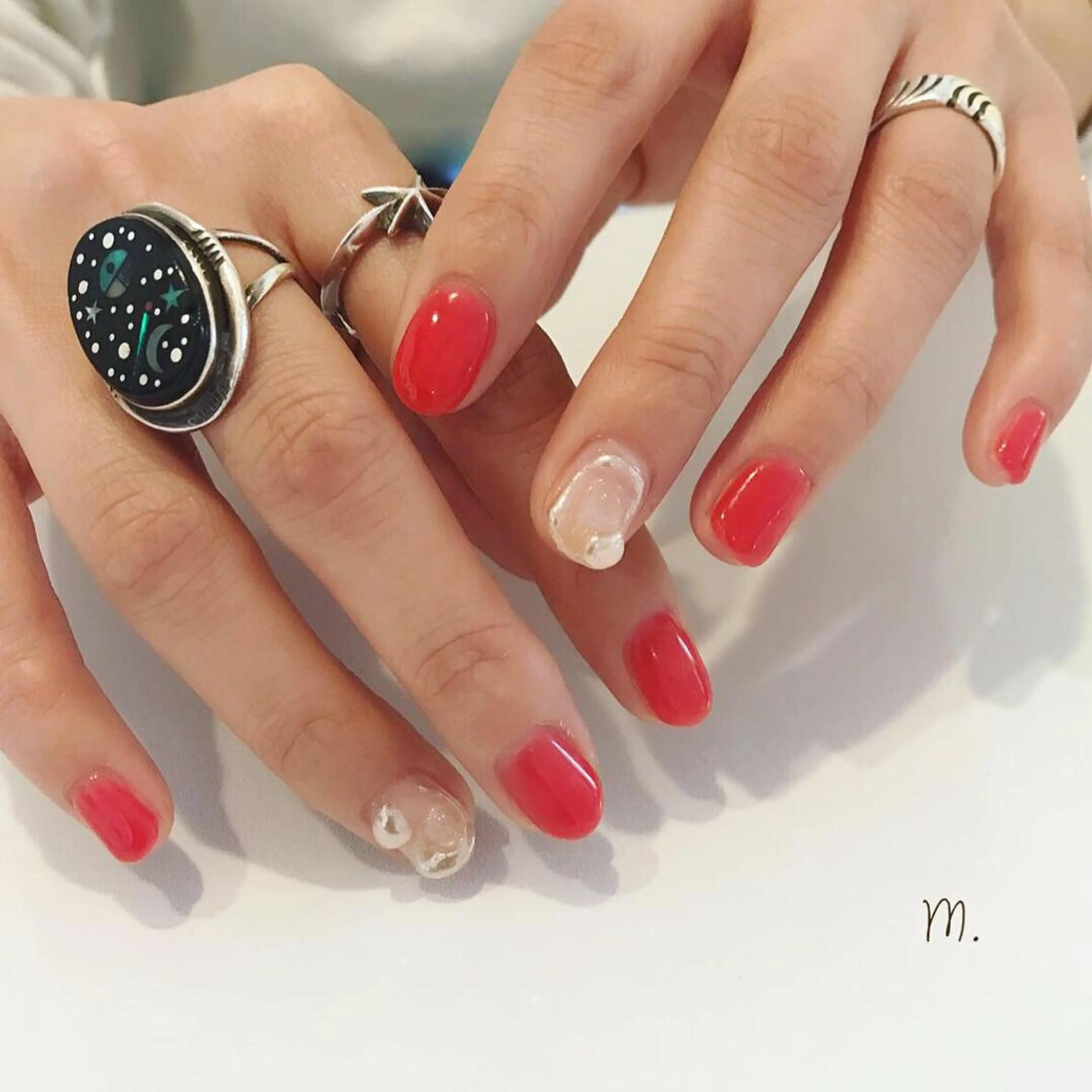 ネイル オレンジ 赤色 ハンドネイル Nakazawa Mayuのネイルデザイン