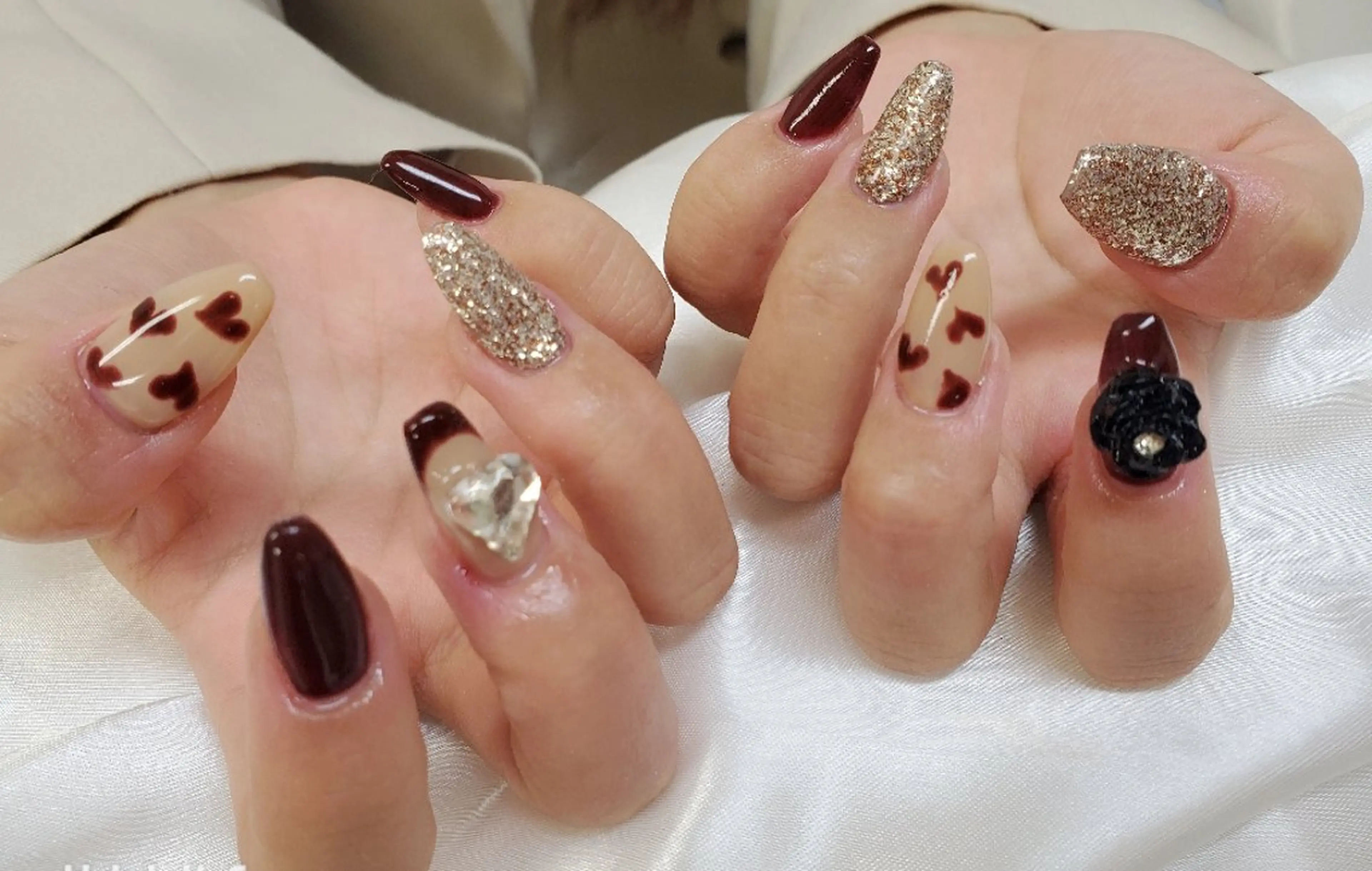 ネイル ボルドー ハート スカルプネイル ハンドネイル Nail 🌱TSUBASAのネイルデザイン