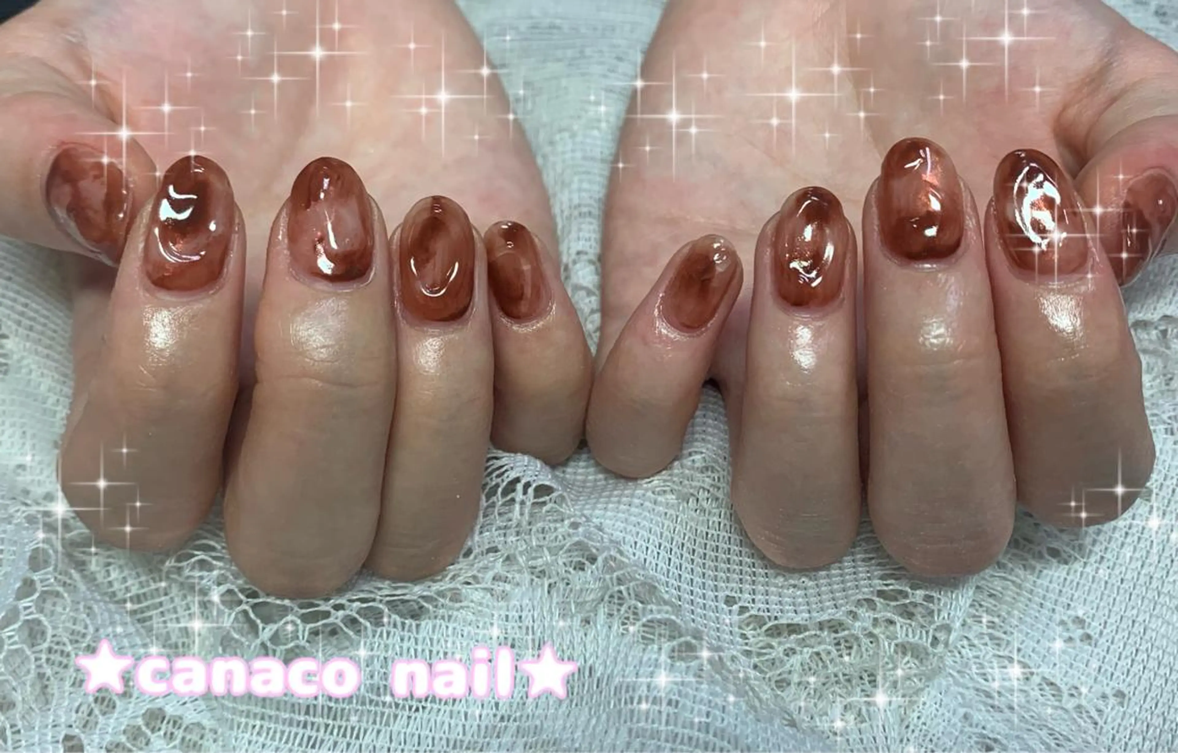 ネイル アートネイル ブラウン ジェルネイル パラジェル ストーンネイル ハンドネイル ハンドケア ベテランネイル cnc  nailのネイルデザイン