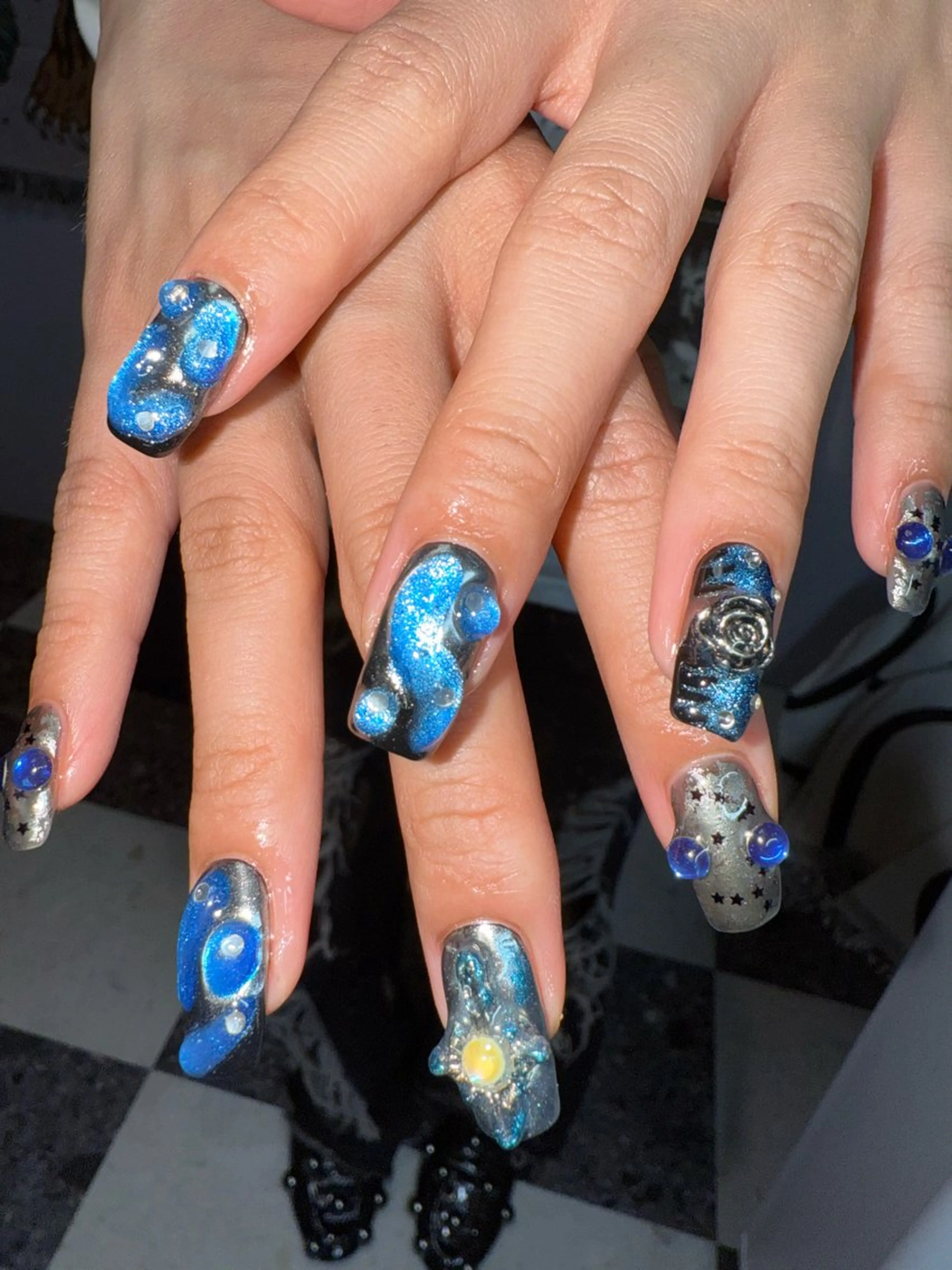 ネイル ブルー シンプルネイル ハンドネイル posa nail モエミのネイルデザイン