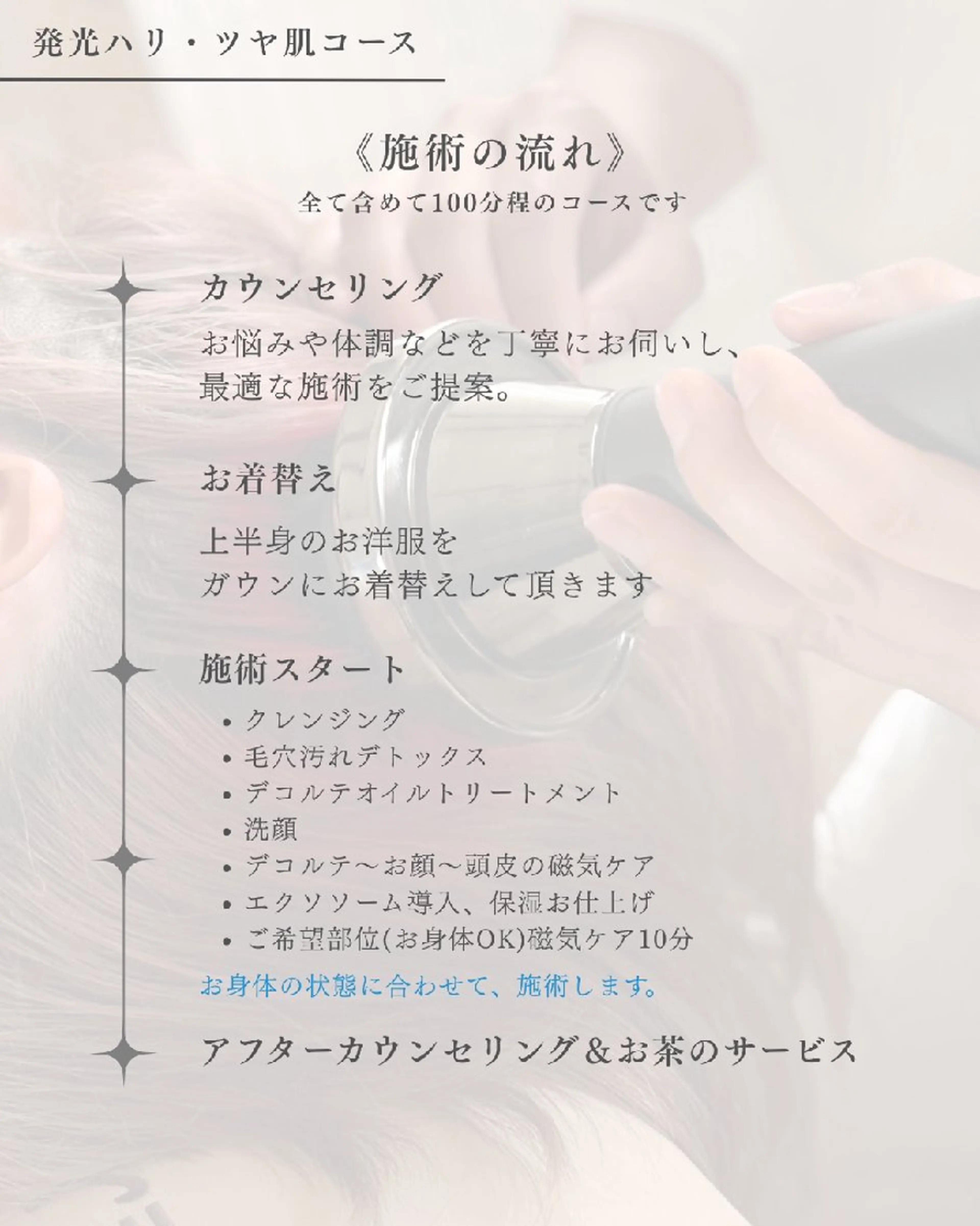 ※施術ビフォーアフター写真モデル(sns等に掲載用)発光ハリ・ツヤ肌コース(カウンセリング時間込)の写真