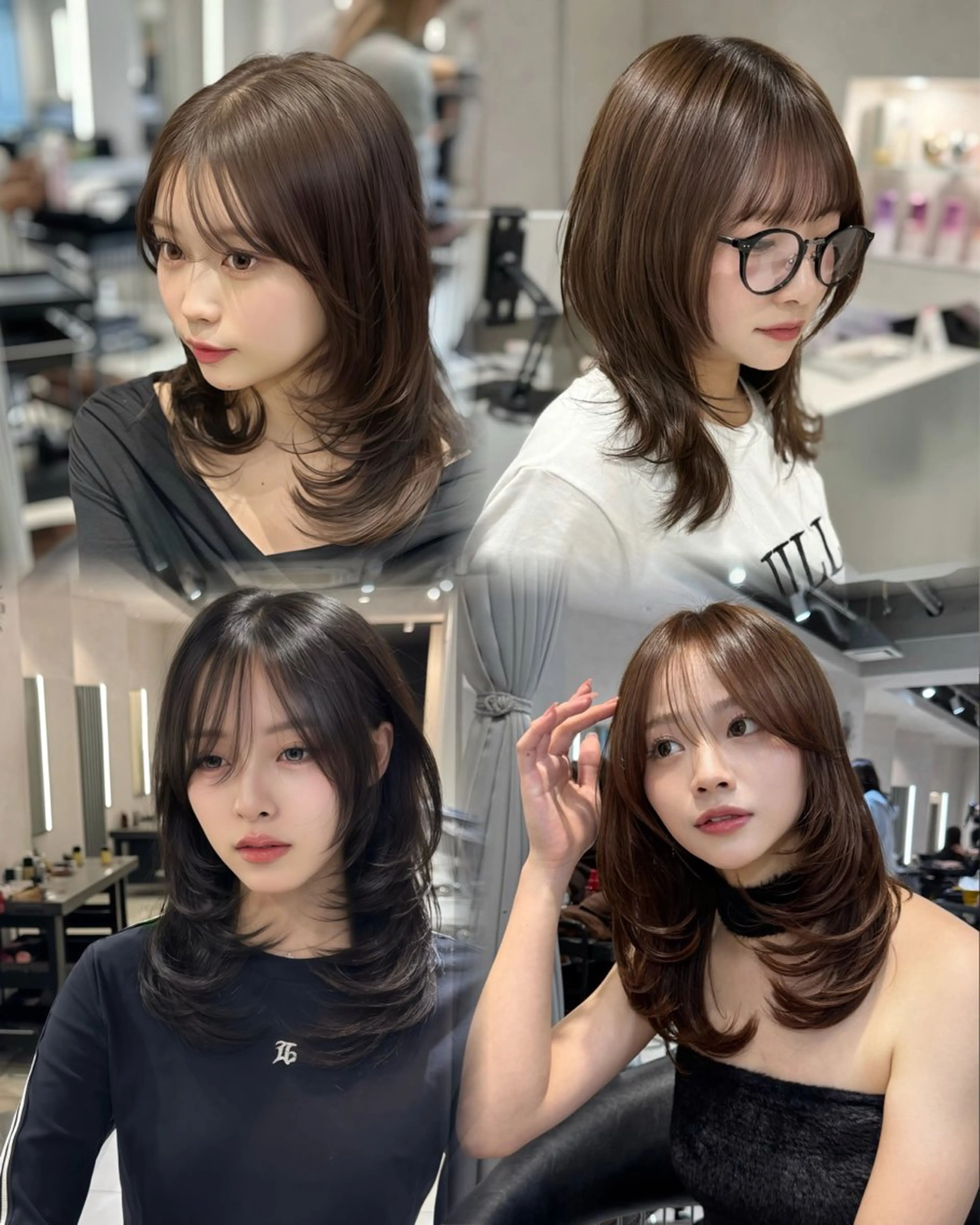 ミディアム カラー カット 縮毛矯正 韓国風ハッシュカット 似合わせレイヤー池袋のヘアスタイル