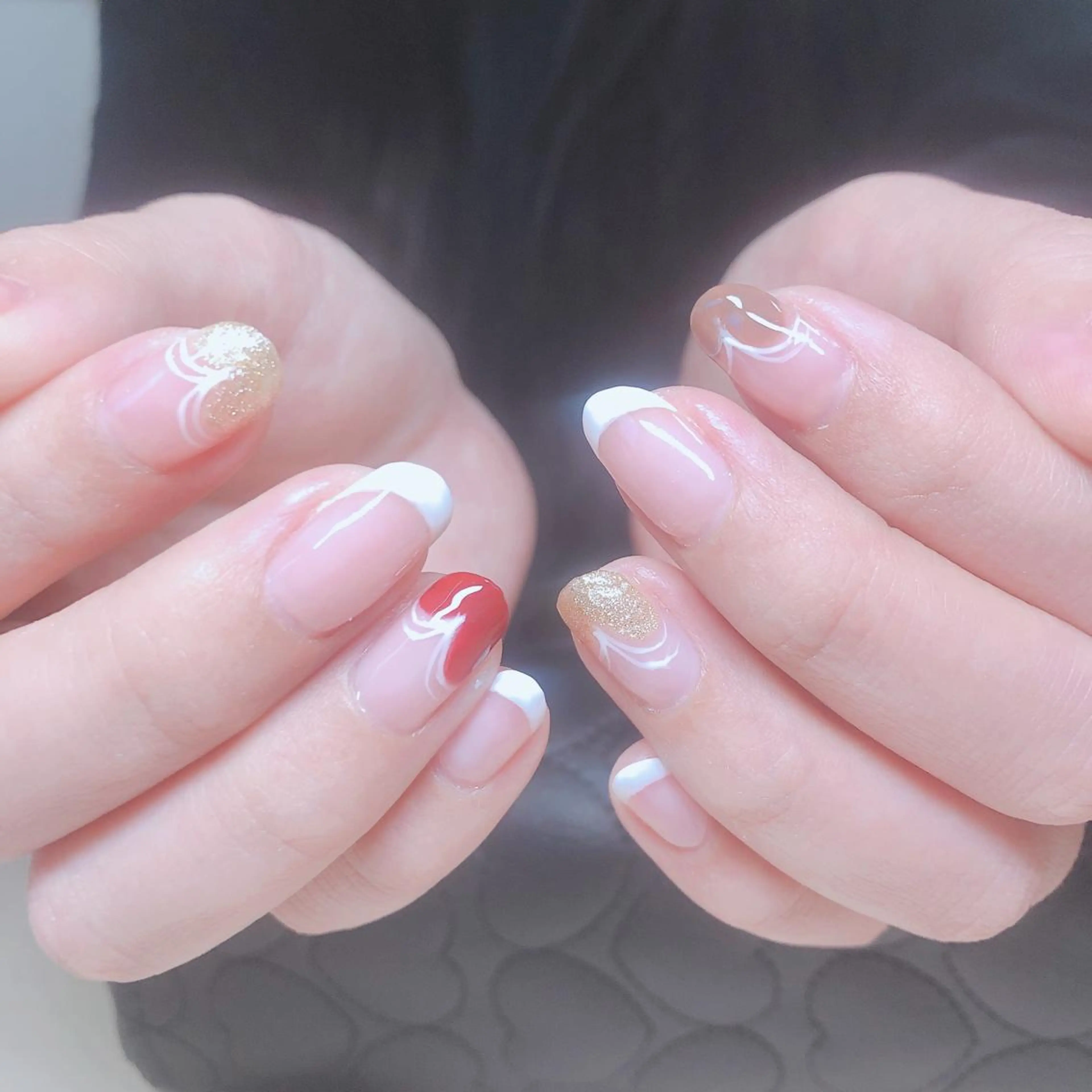 ネイル アートネイル フレンチネイル ハート 結城 怜菜のネイルデザイン