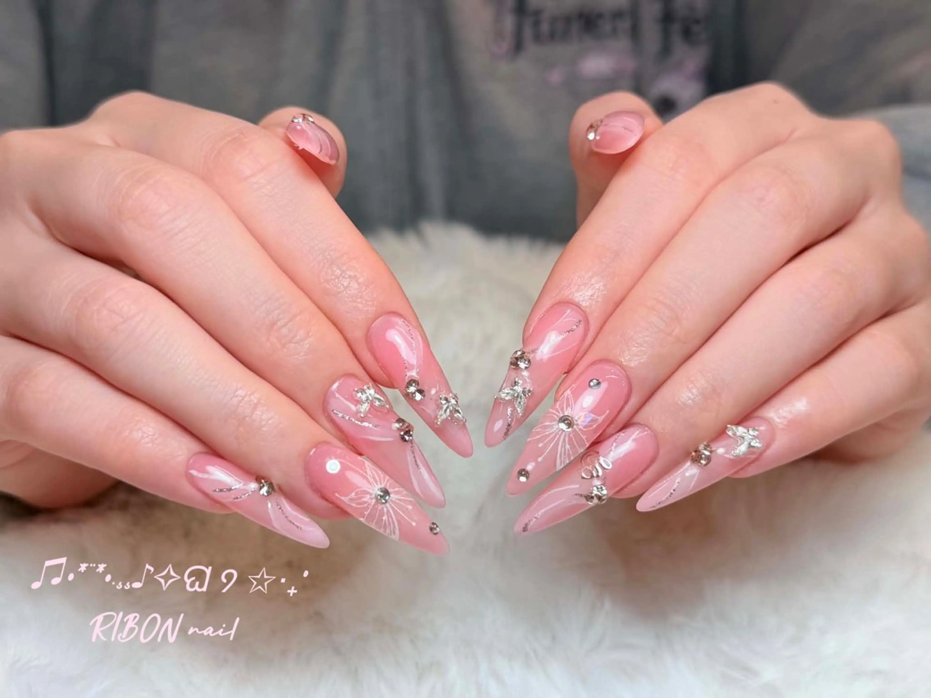 ネイル チークネイル 長さ出し フレンチネイル ジェルネイル グラデーション ハンドネイル RIBON nail 高田馬場のネイルデザイン