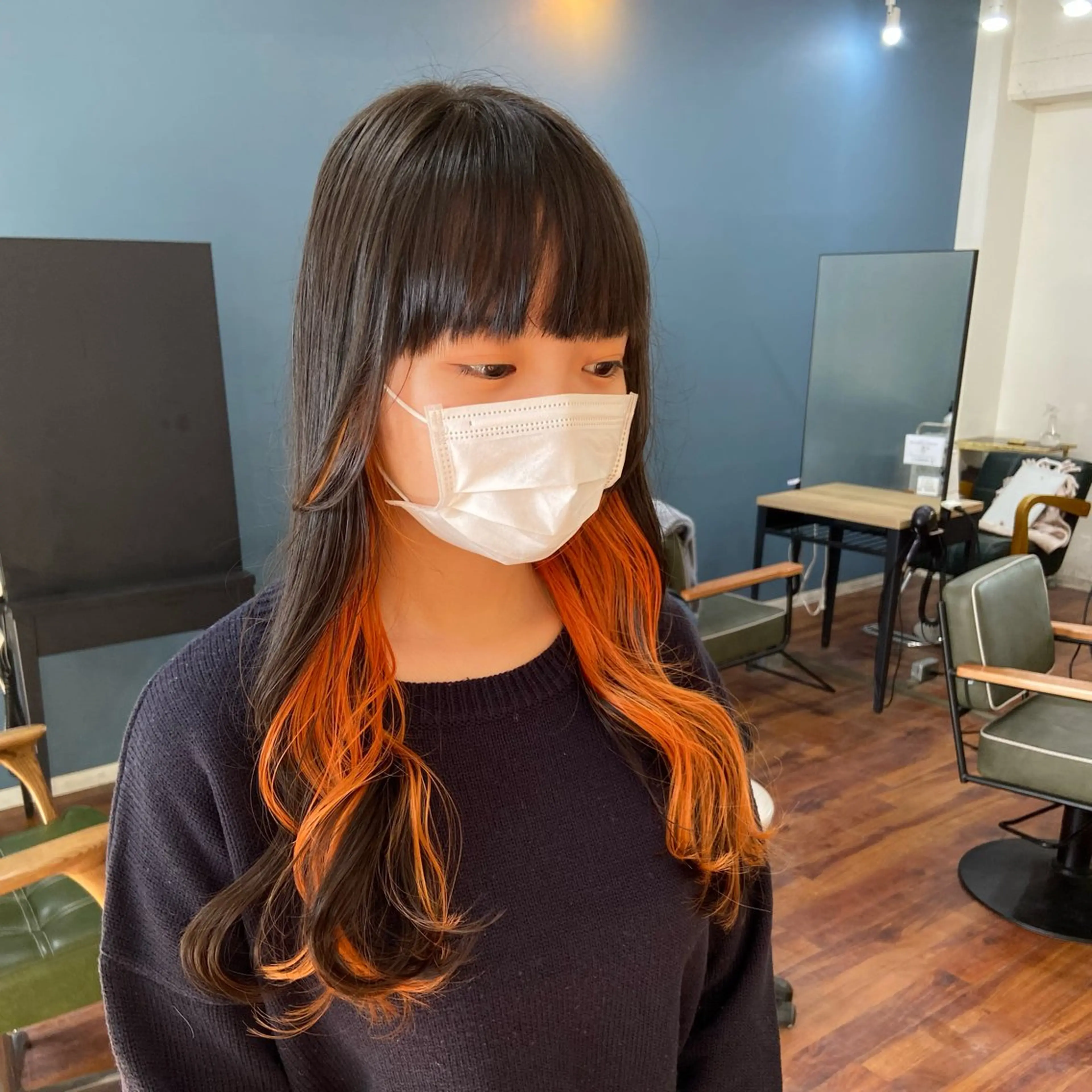 ロング カラー インナーカラー オレンジ 髪質改善/透明感 カラー/西川奈穂のヘアスタイル