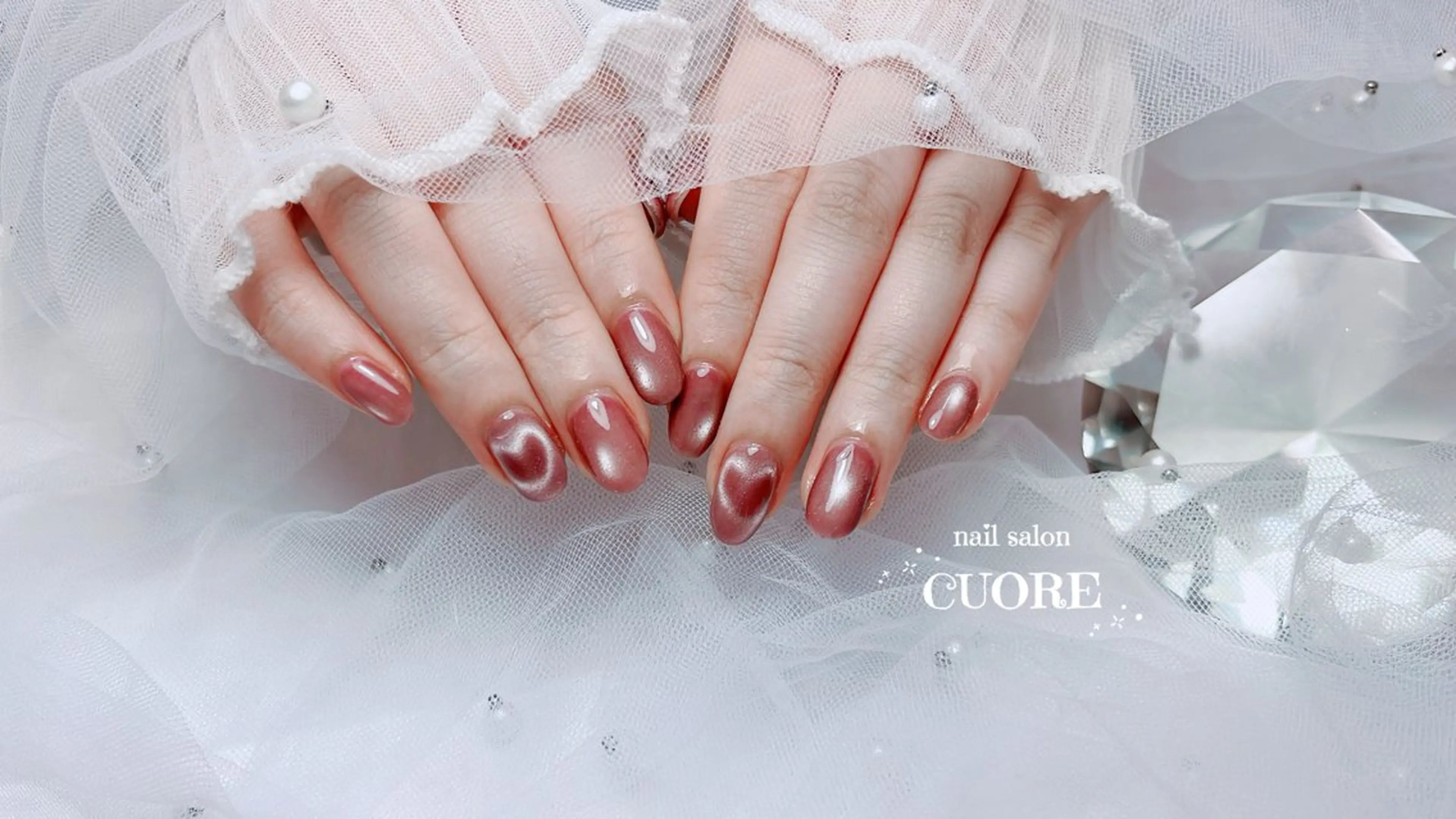 ネイル ハート マグネットネイル オフィスネイル ワンカラーネイル シンプルネイル ハンドネイル nail salon CUOREのネイルデザイン