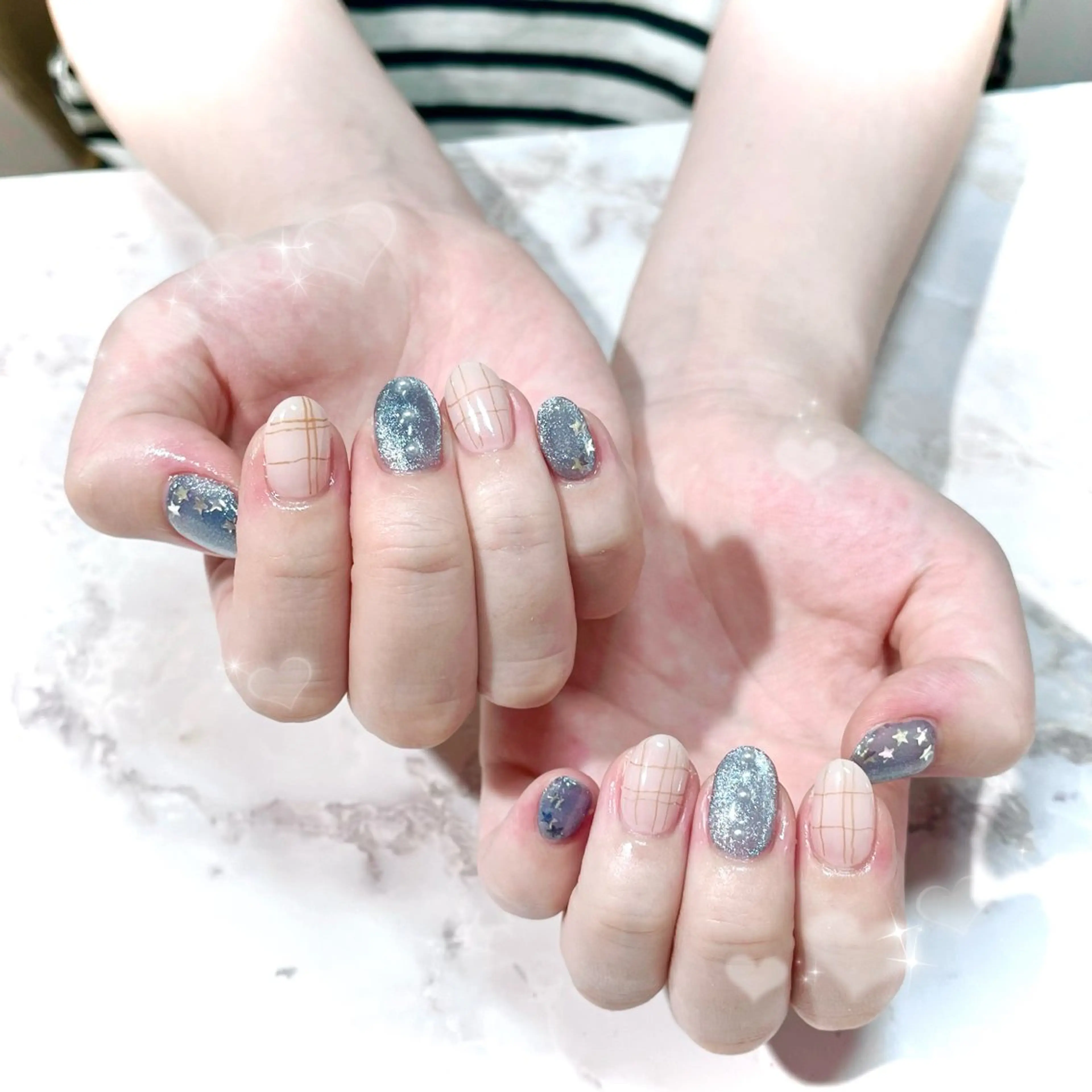 ネイル ブルー ハンドネイル 川村 優奈𝜗𝜚のネイルデザイン