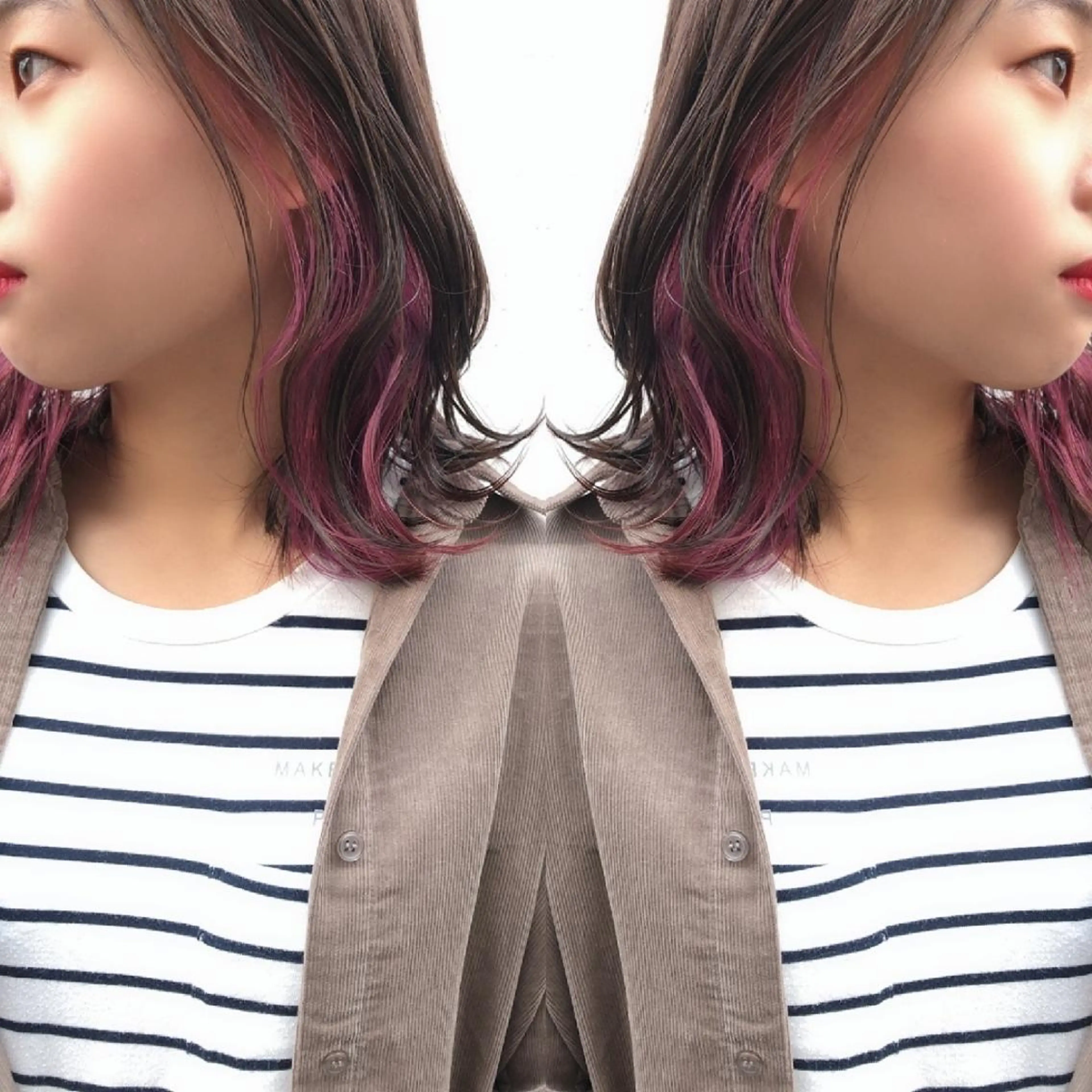 ミディアム カラー ヘアアレンジ インナーカラー ピンクカラー ヘアカラー 竹内啓太 ボブのヘアスタイル