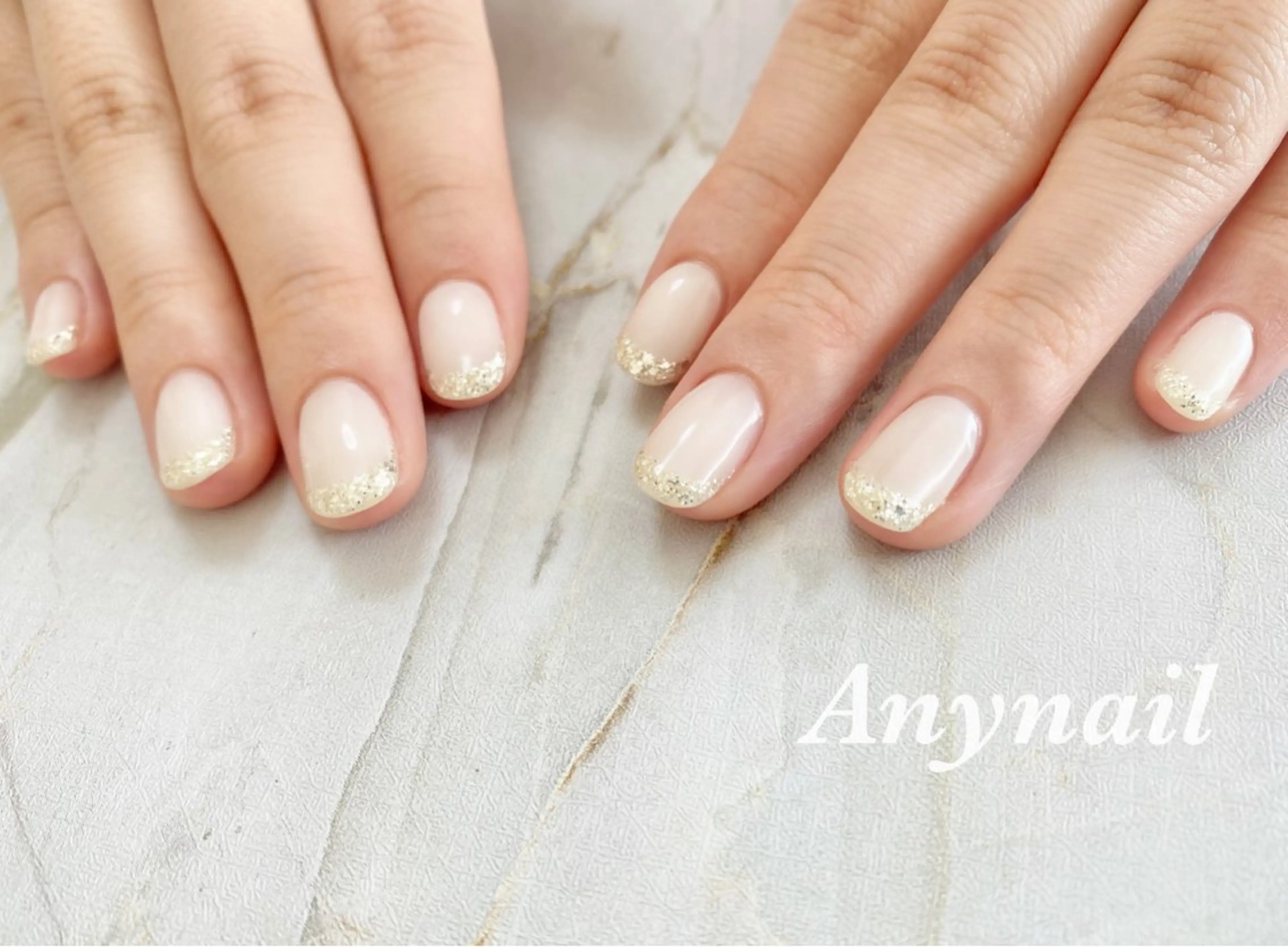 ネイル ブルー フレンチネイル シルバー ブライダルネイル ハンドネイル 岩澤 恵子のネイルデザイン