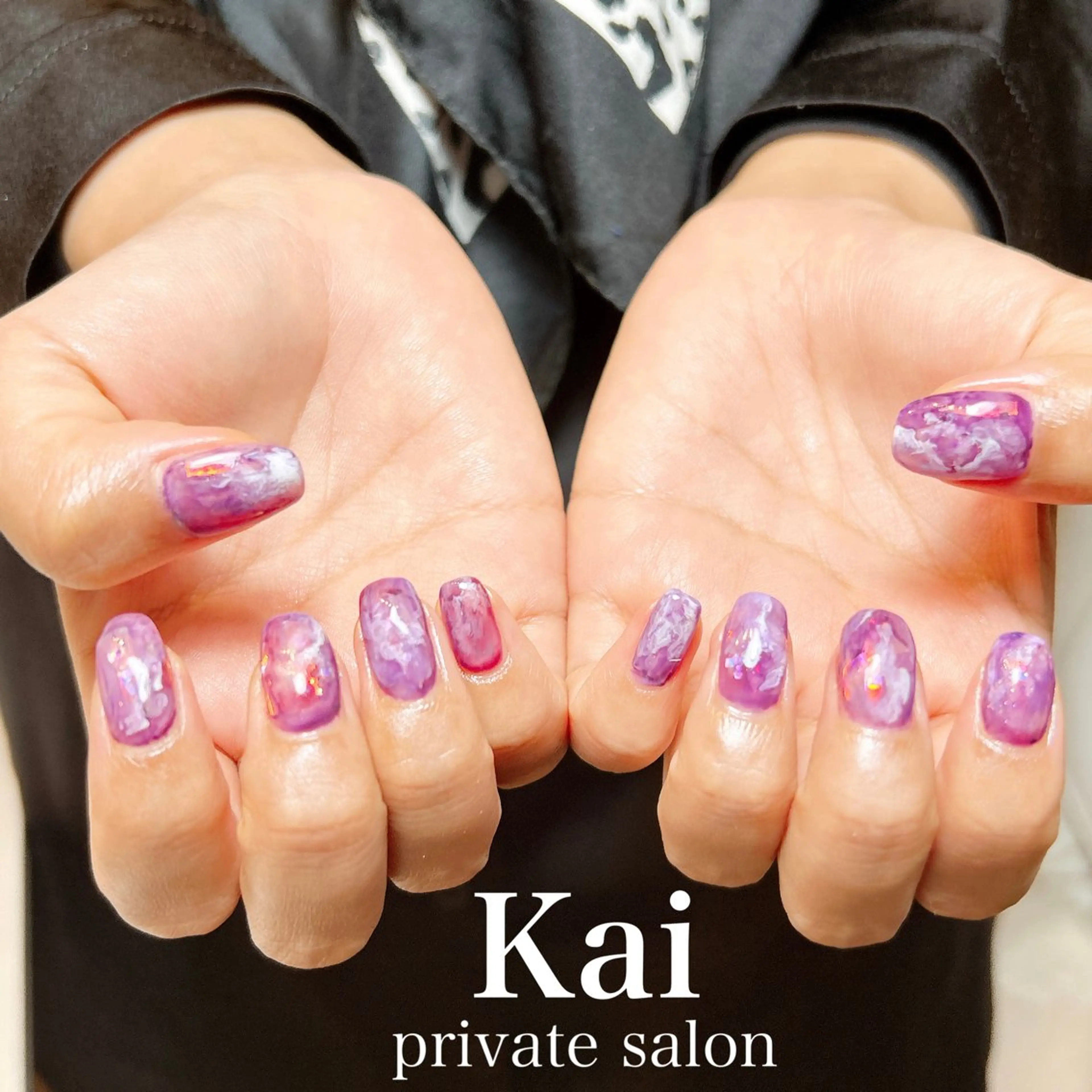 ネイル グラデーション マグネットネイル 大理石ネイル(マーブル) 持ち込み パープル ハンドネイル Kai  nail Mayukoのネイルデザイン
