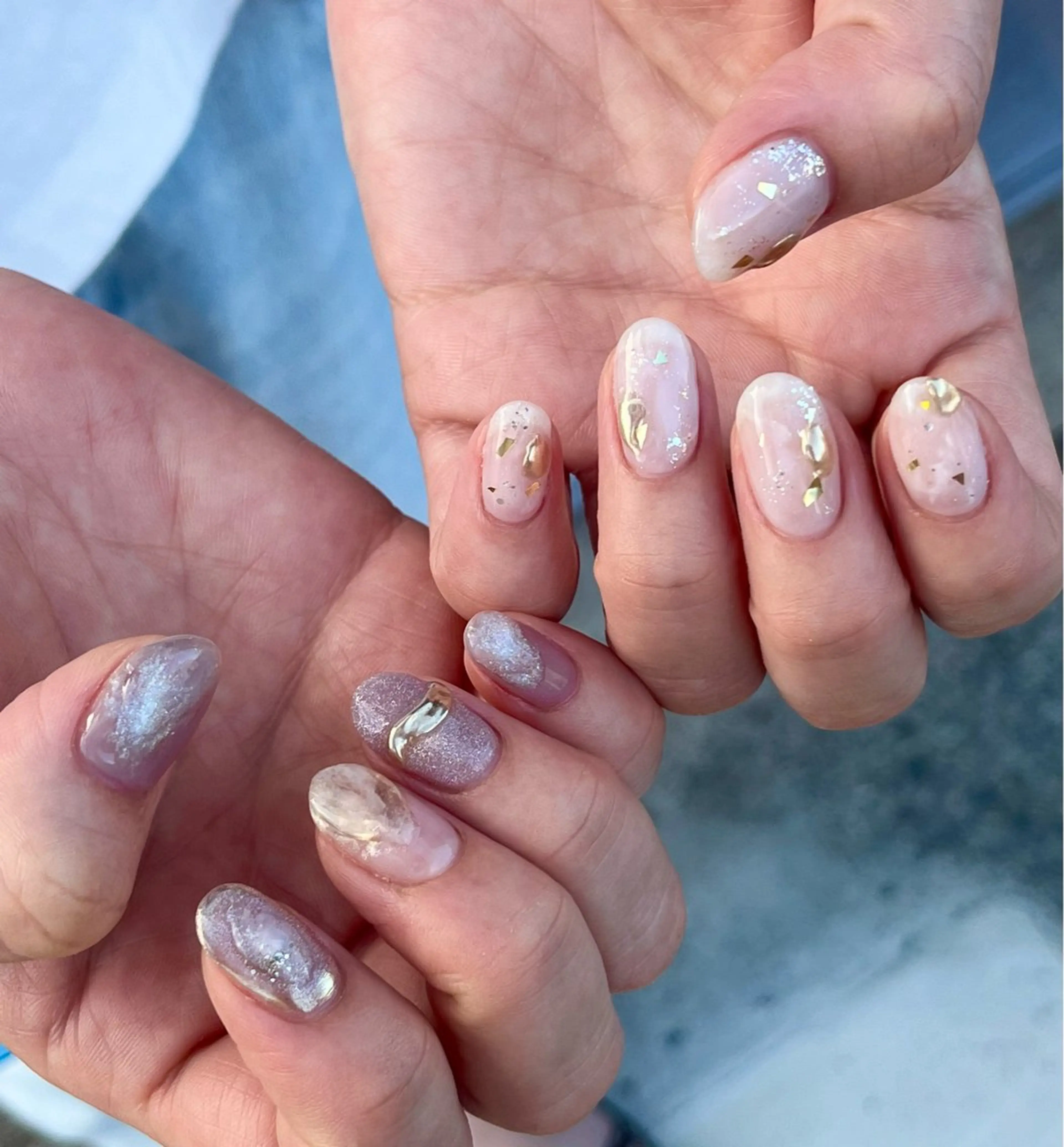 【オフなし】ニュアンスデザインし放題♪スタッズ、ミラー、シェル、箔等のパーツ代込み💅※必ず補足説明をお読み下さい。の写真