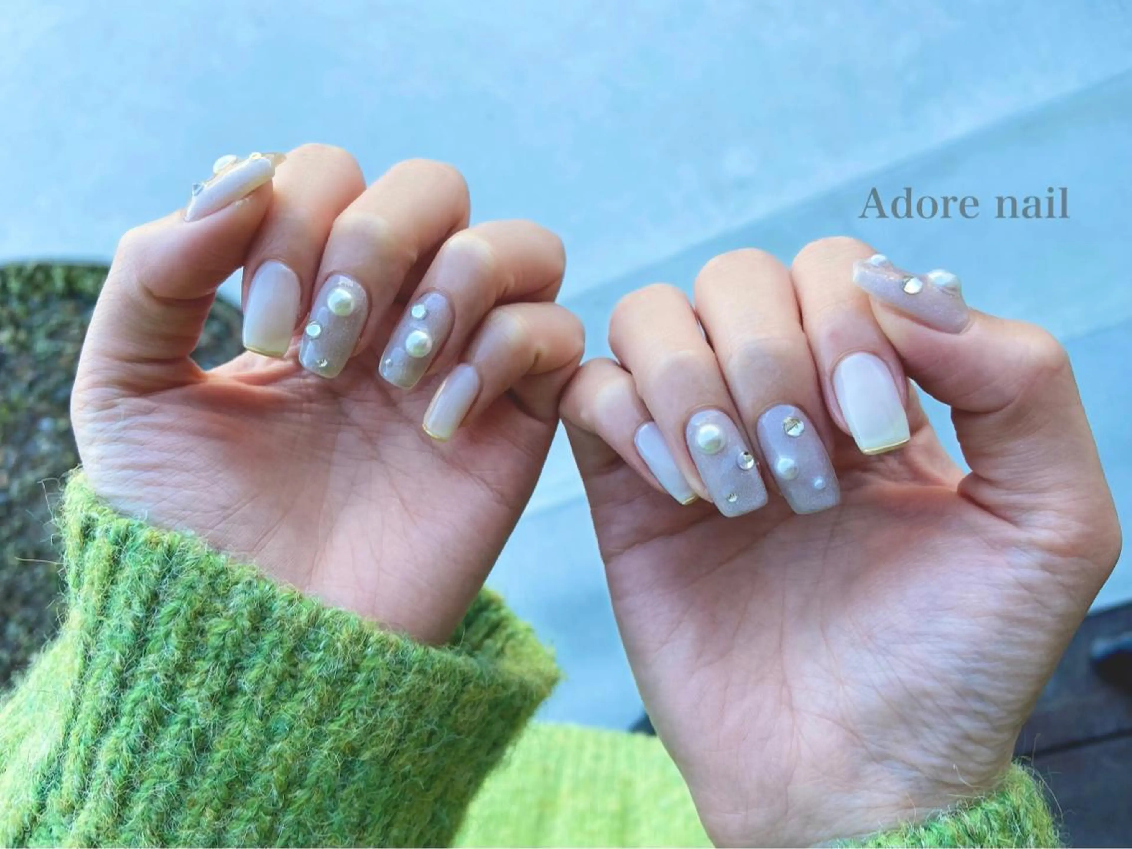 カラー パーマ ネイル マツエク・マツパ テラコッタ 成人式 クリアネイル 成人式 マグネットネイル Adore nailのネイルデザイン