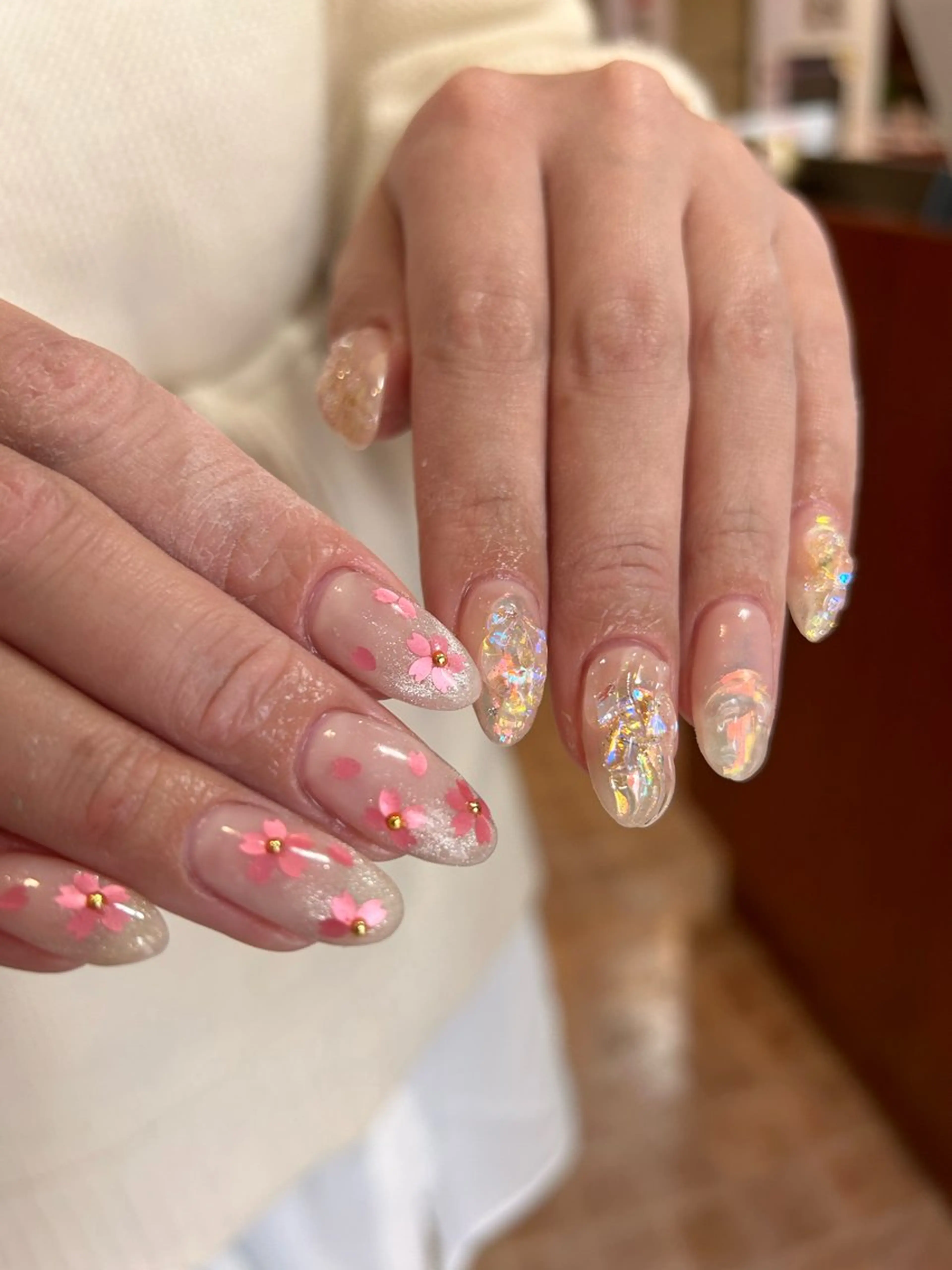 ネイル 桜ネイル 氷ネイル・うるうるネイル ニュアンスネイル 春ネイル 小野寺 千尋のネイルデザイン