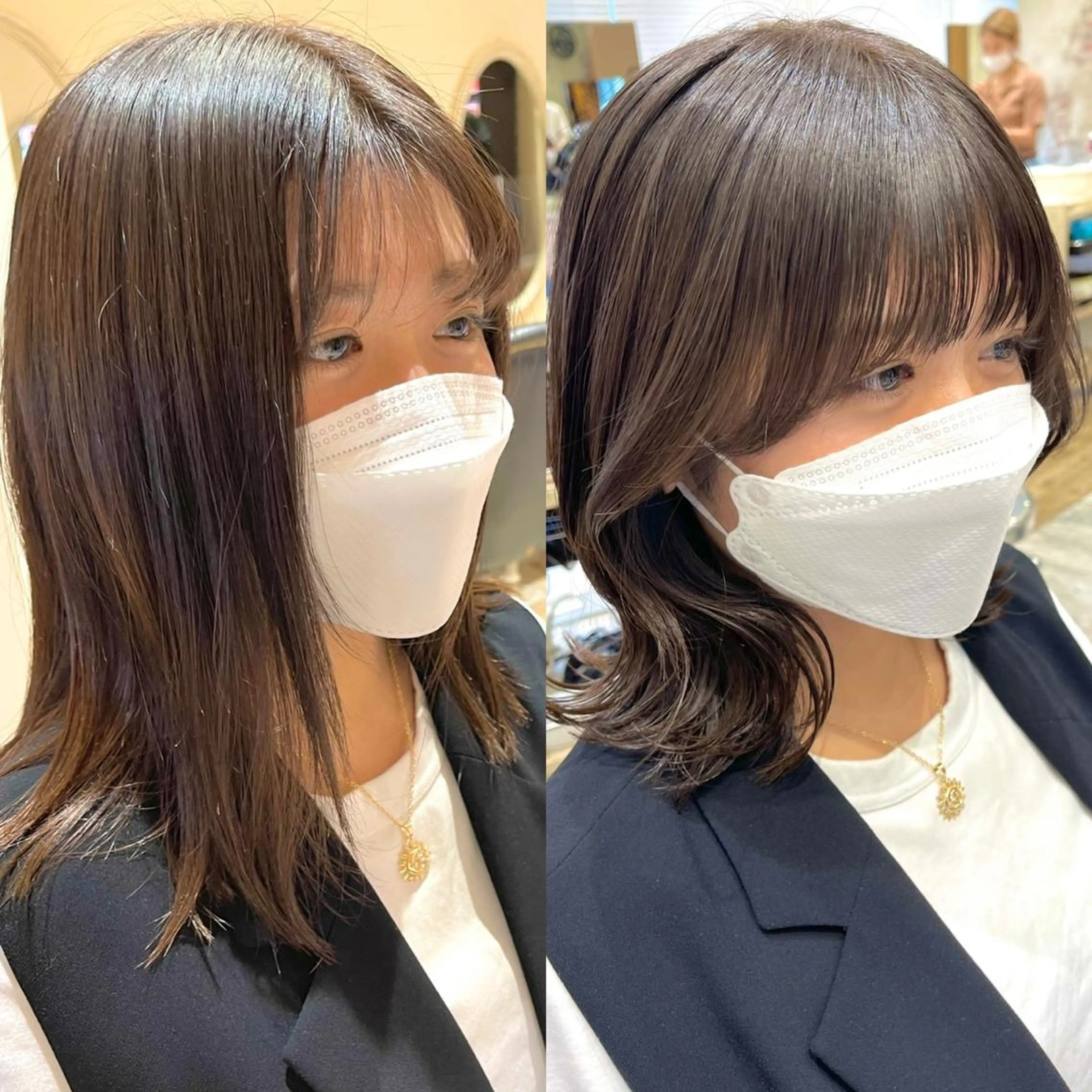 ミディアム カラー パーマ ヘアアレンジ イルミナカラー 髪質改善 トリートメント ストレートパーマ 日本一の小顔カット/ ボブ/顔周り/韓国のヘアスタイル