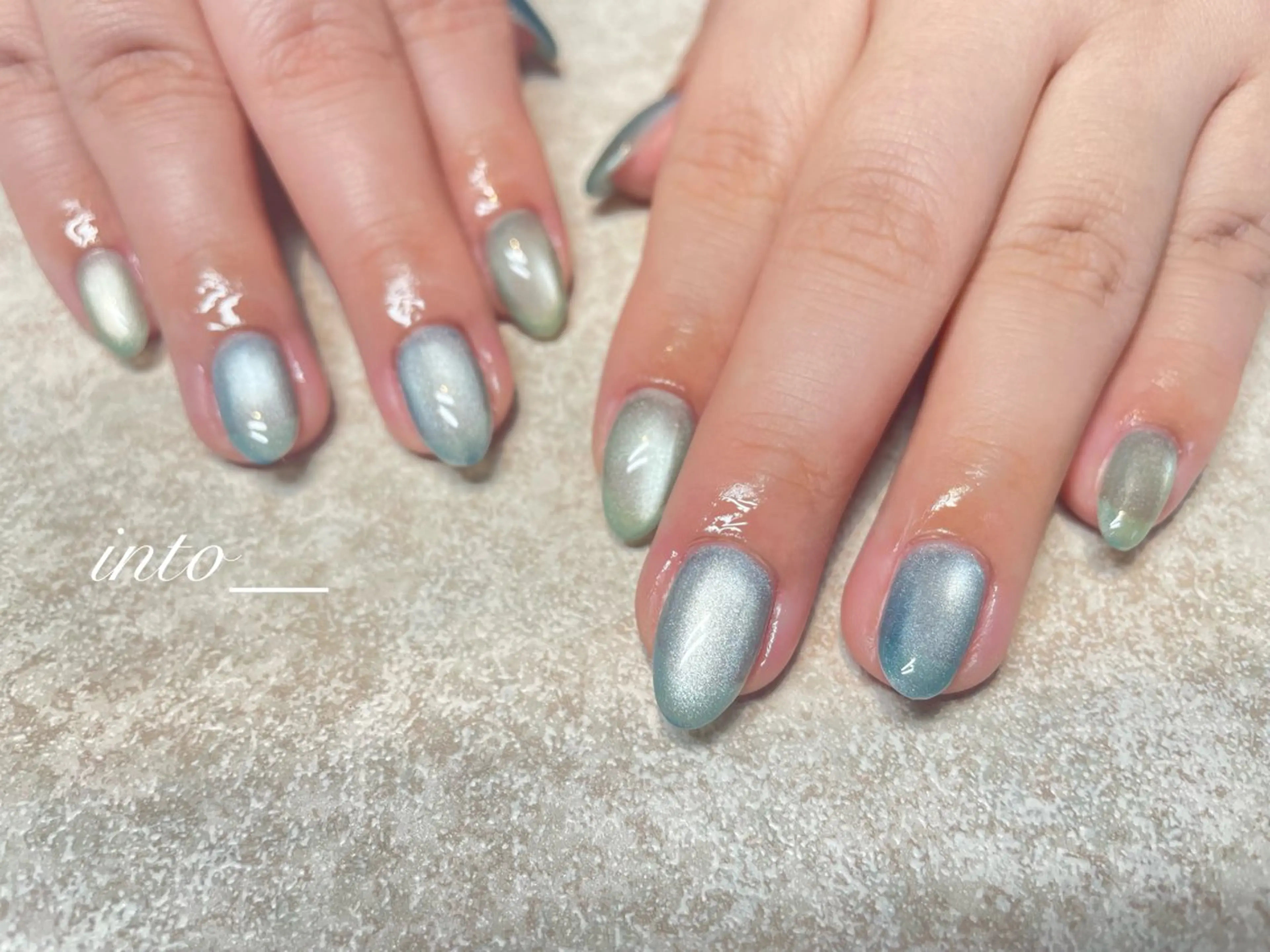 ネイル ブルー グリーン 本町ネイルサロン into_ ぬーのネイルデザイン