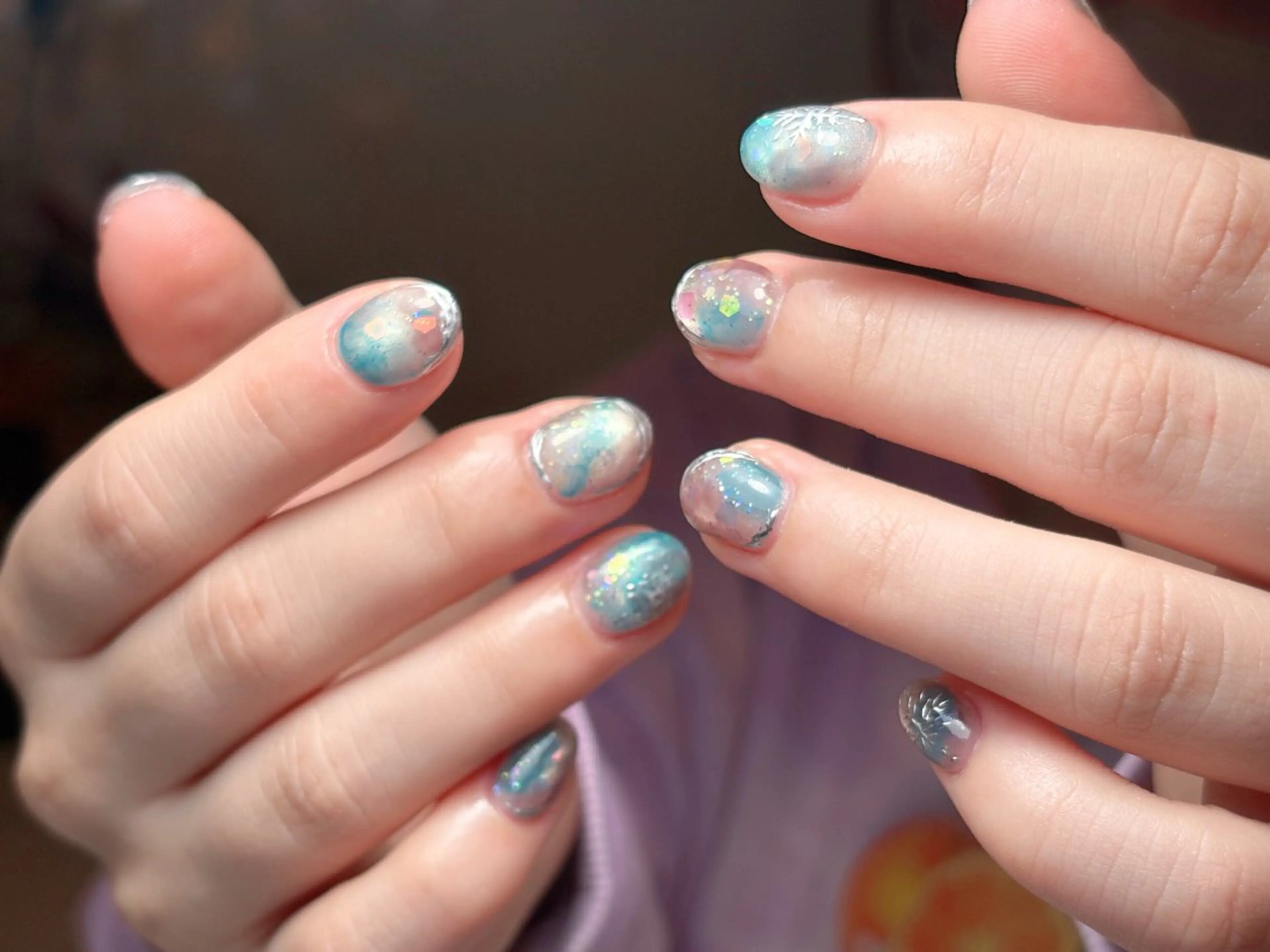 ネイル ブルー ジェルネイル ホログラムネイル キラキラネイル ラメ(グリッター) Wilu nail 二子新地駅徒歩30秒のネイルデザイン