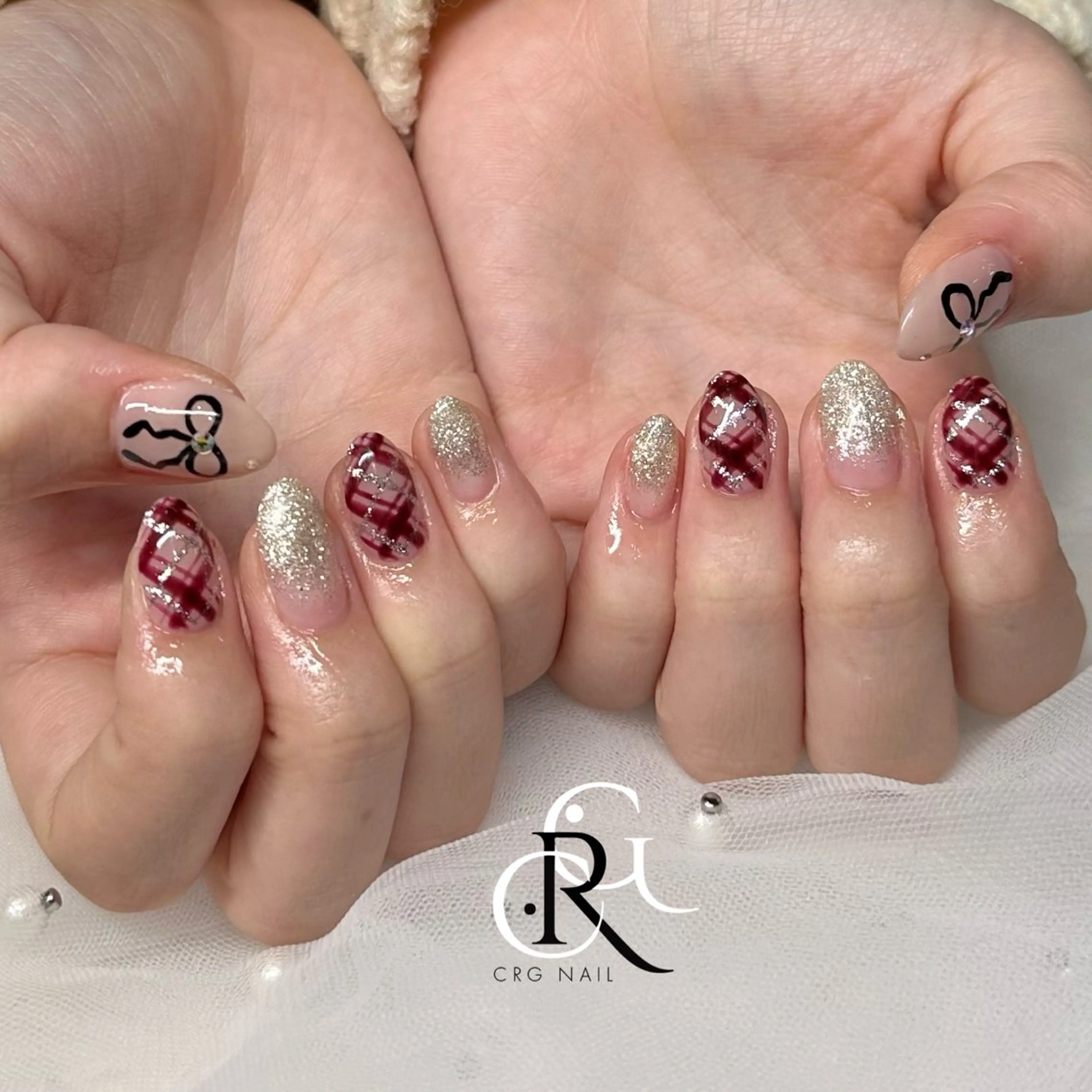 ネイル アートネイル リボン ハンドネイル 美フォルム✨ CRG　RURIのネイルデザイン