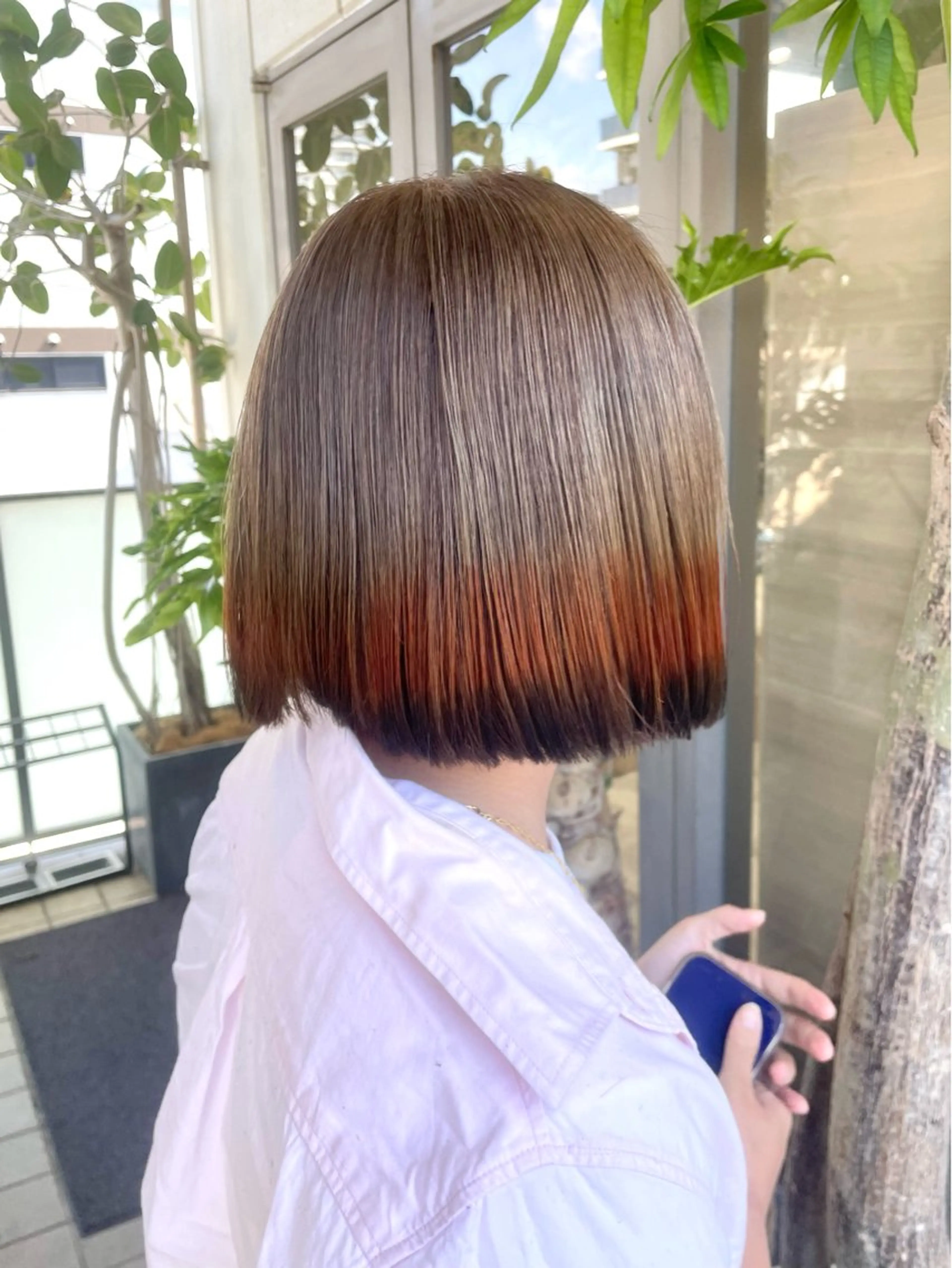 ミディアム カラー デザインカラー 狐カラー カノン/透明感カラー /酸性ストレートのヘアスタイル