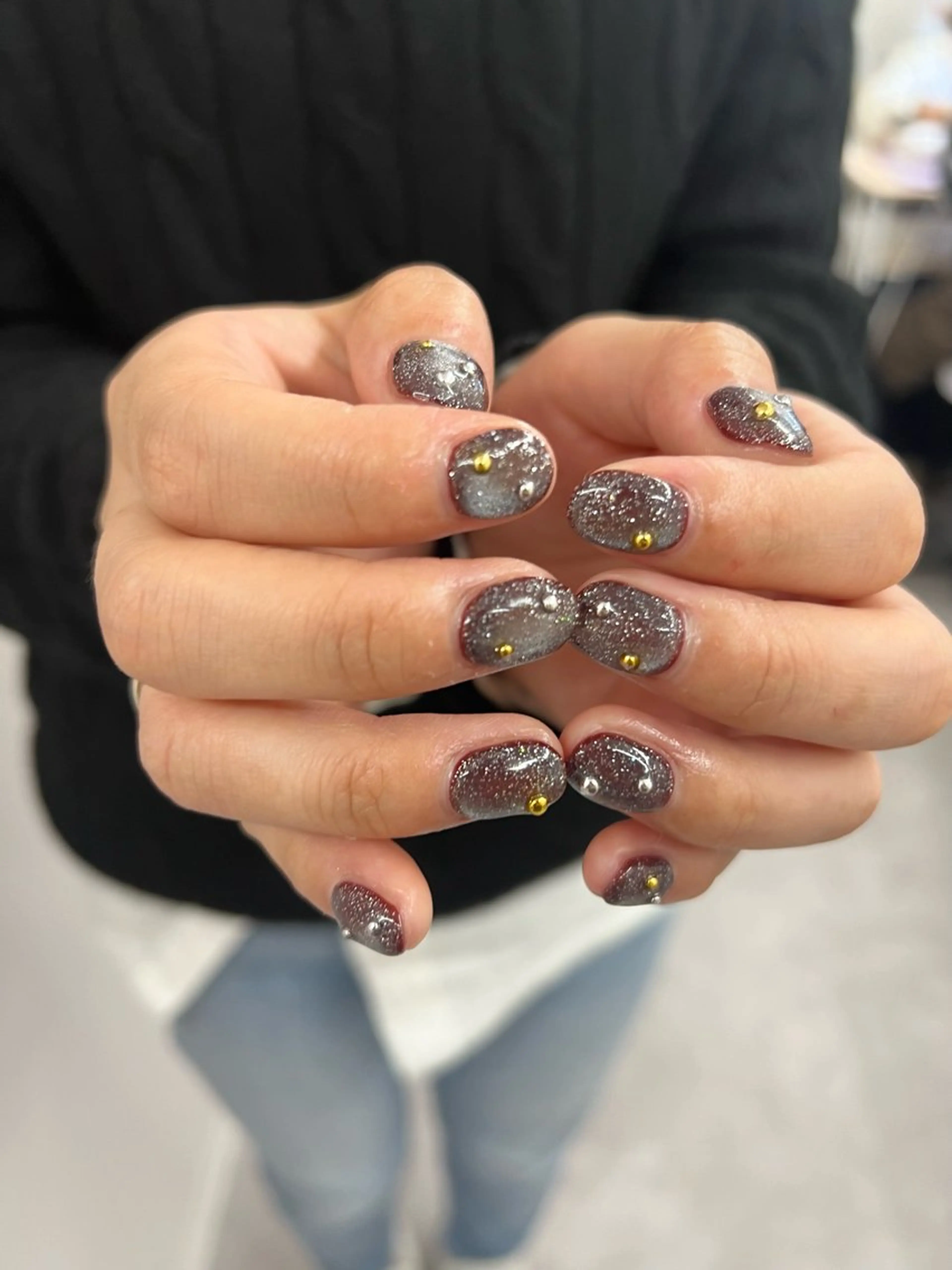 ネイル ブルー フラッシュネイル ジェルネイル キラキラネイル マグネットネイル ハンドネイル ハンドケア Bana_ Nailのネイルデザイン