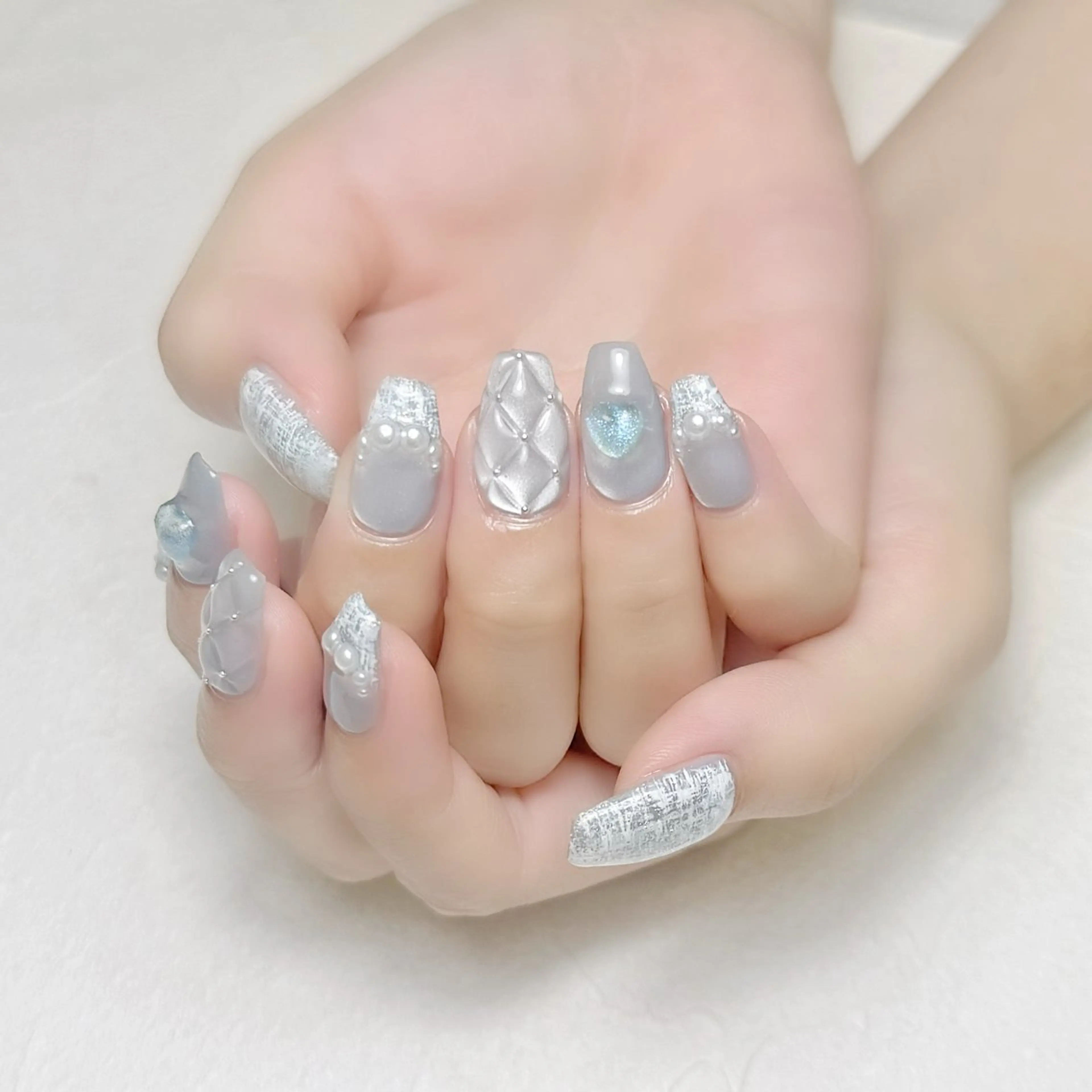 ネイル ブルー フレンチネイル マグネットネイル ツイードネイル ワンホンネイル rouse nail RISATOのネイルデザイン