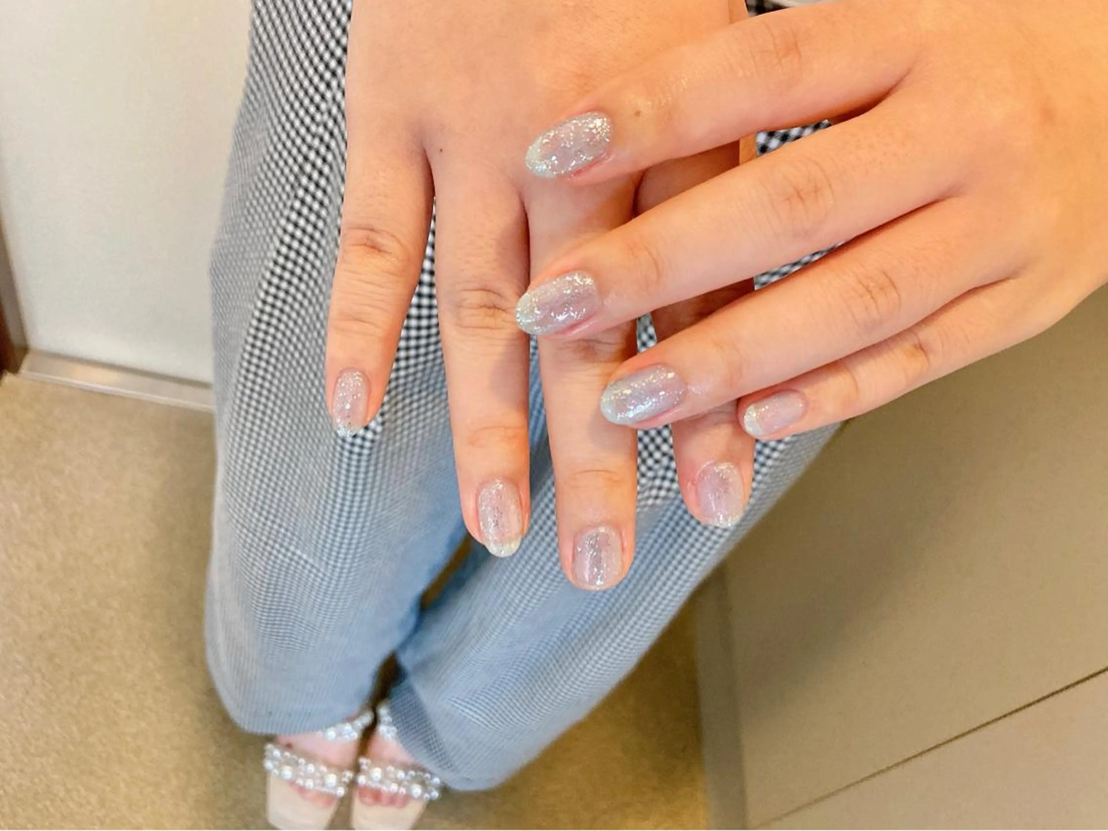 ネイル ラメ(グリッター) 水色 ハンドネイル mogunail &blowのネイルデザイン