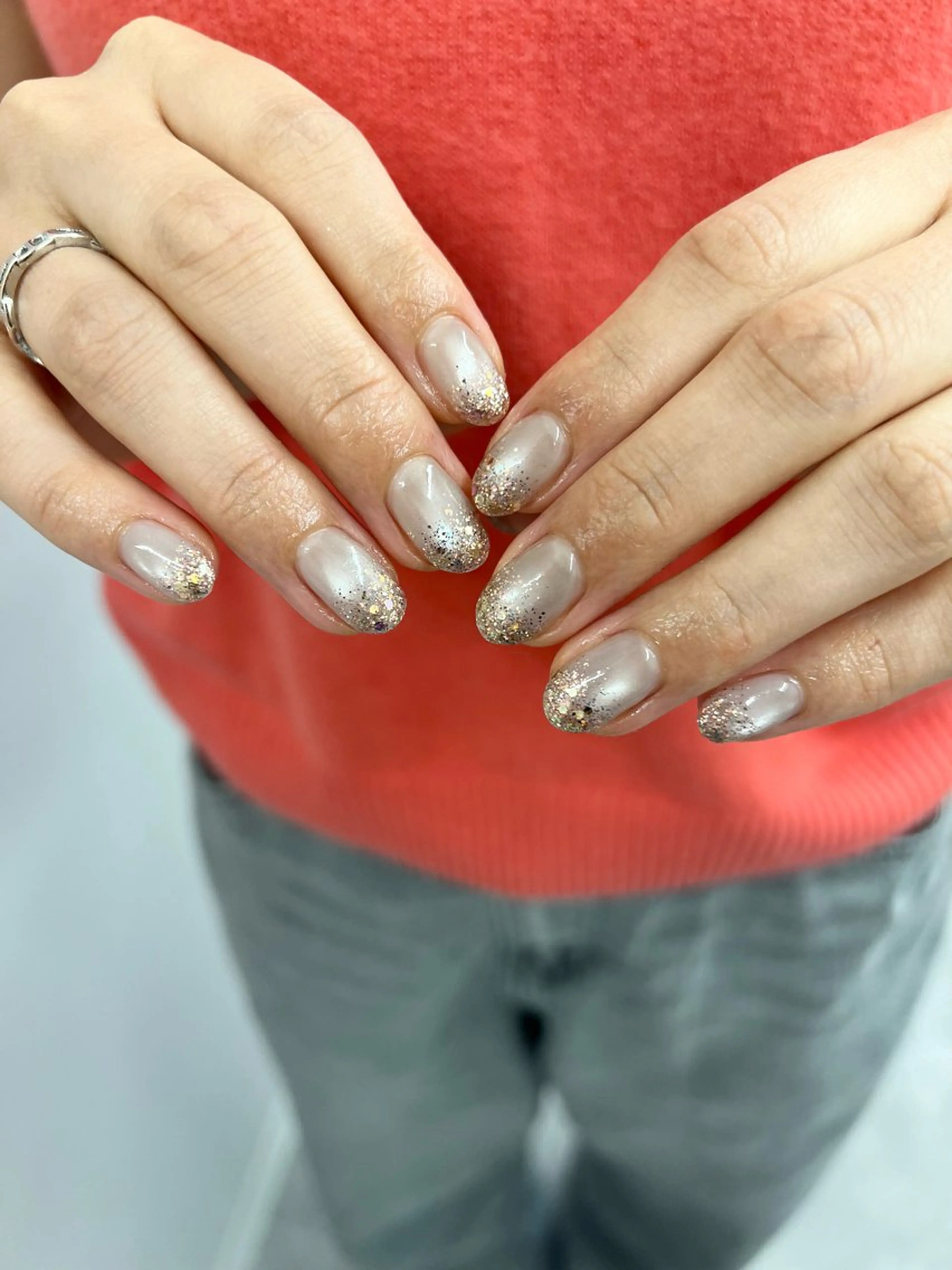 ネイル クリアネイル ジェルネイル ラメ(グリッター) ラメグラデーション マグネットネイル ハンドネイル ハンドケア Bana_ Nailのネイルデザイン