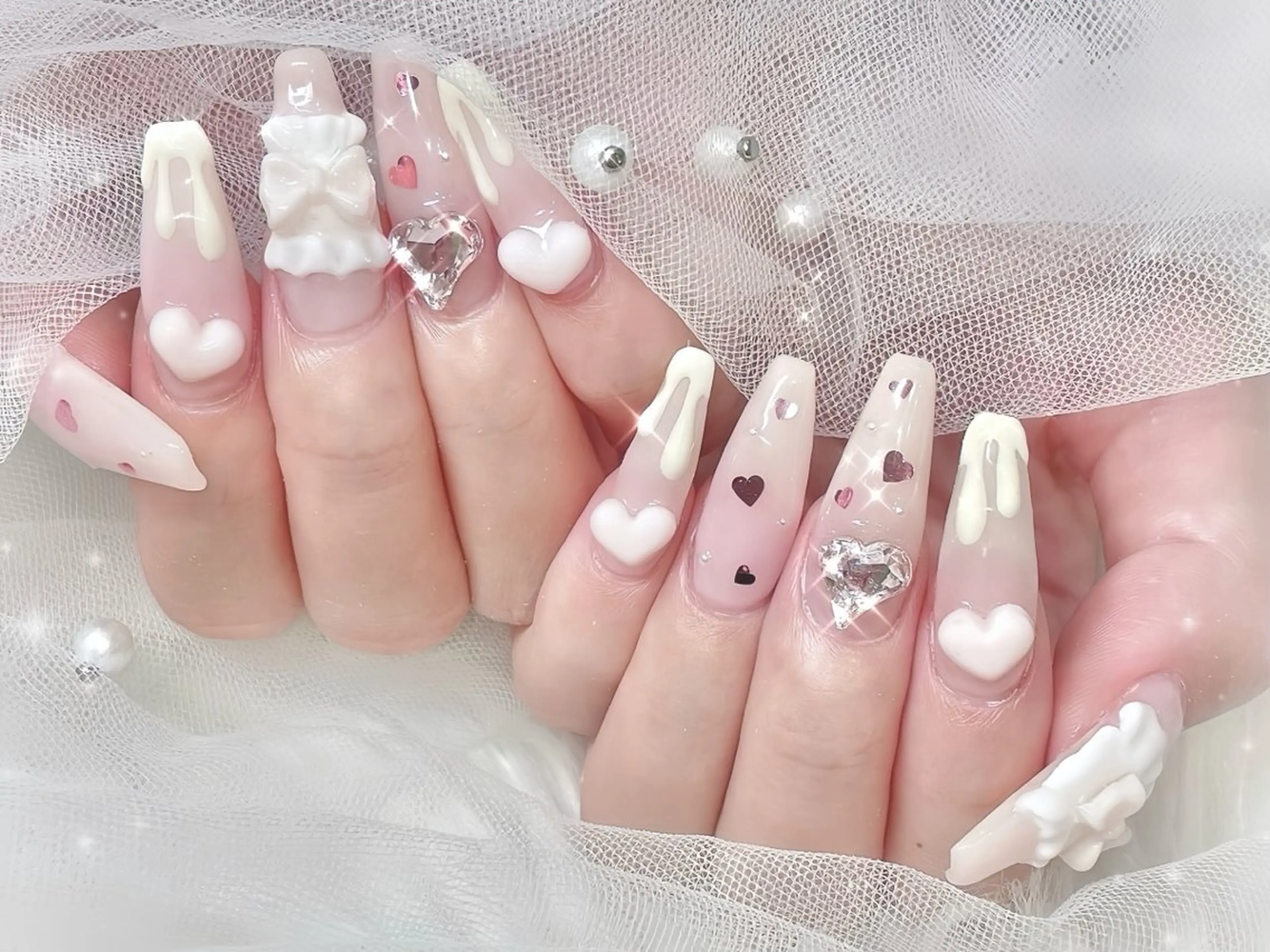 ネイル アートネイル ガーリー 韓国ネイル 持ち込み ニュアンスネイル Rin Nail 新大久保店のネイルデザイン