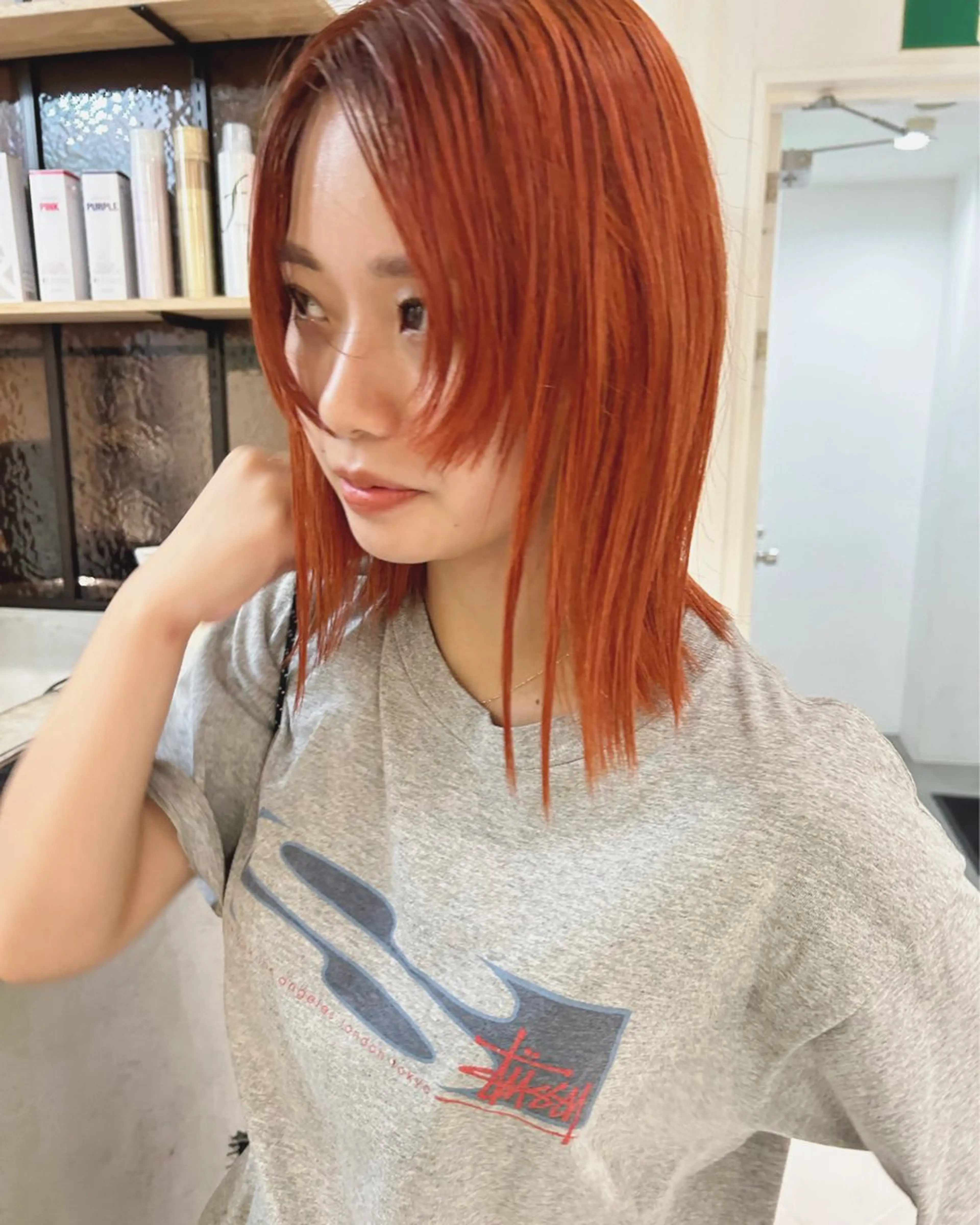 ミディアム カラー ブリーチ オレンジ カット ヘアカラー トリートメント 村上雅人 ナチュラルモードのヘアスタイル