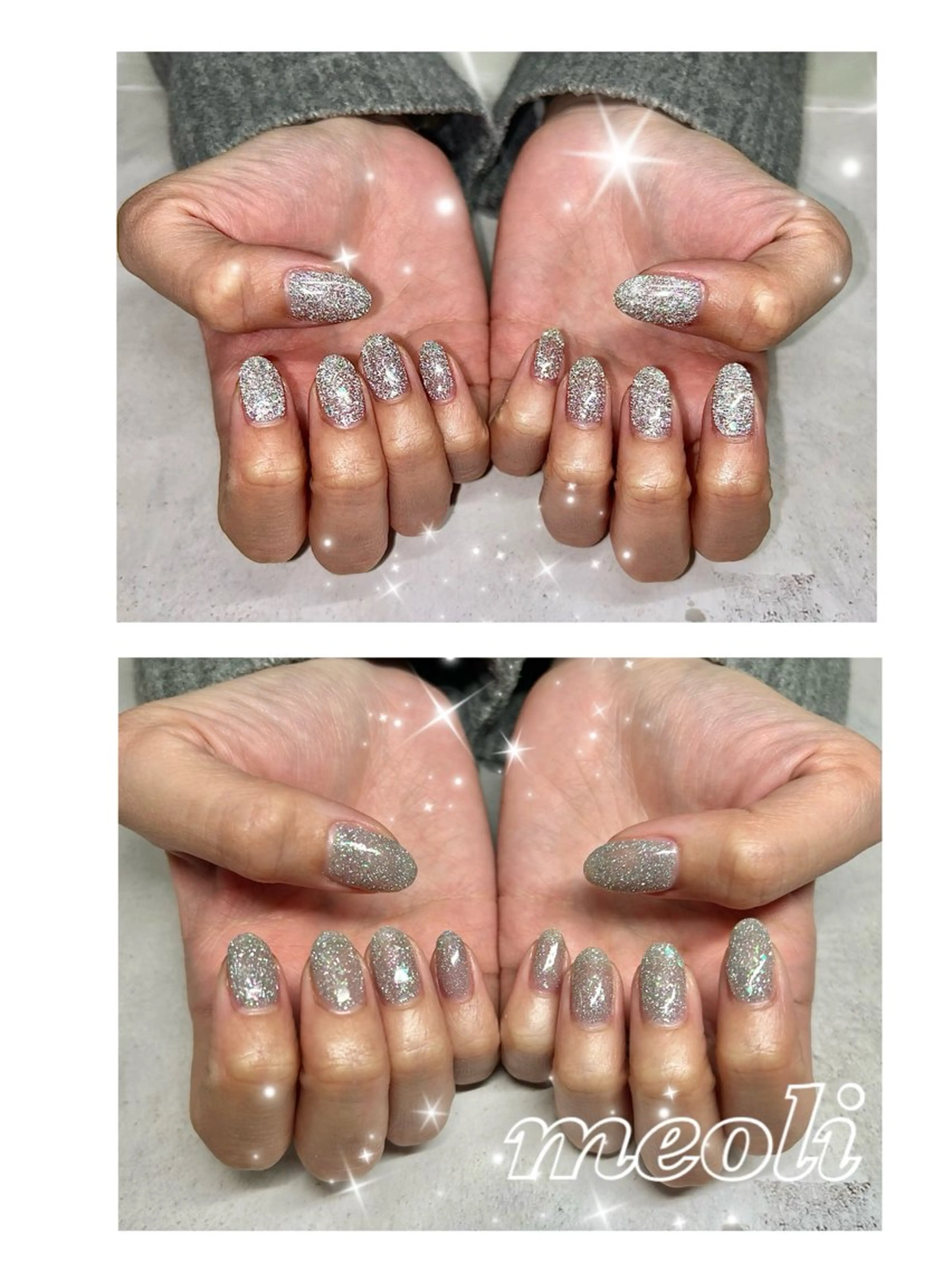 ネイル オーロラネイル キラキラネイル ラメ(グリッター) シルバー シンプルネイル ハンドネイル nail salon meoli　アヤのネイルデザイン