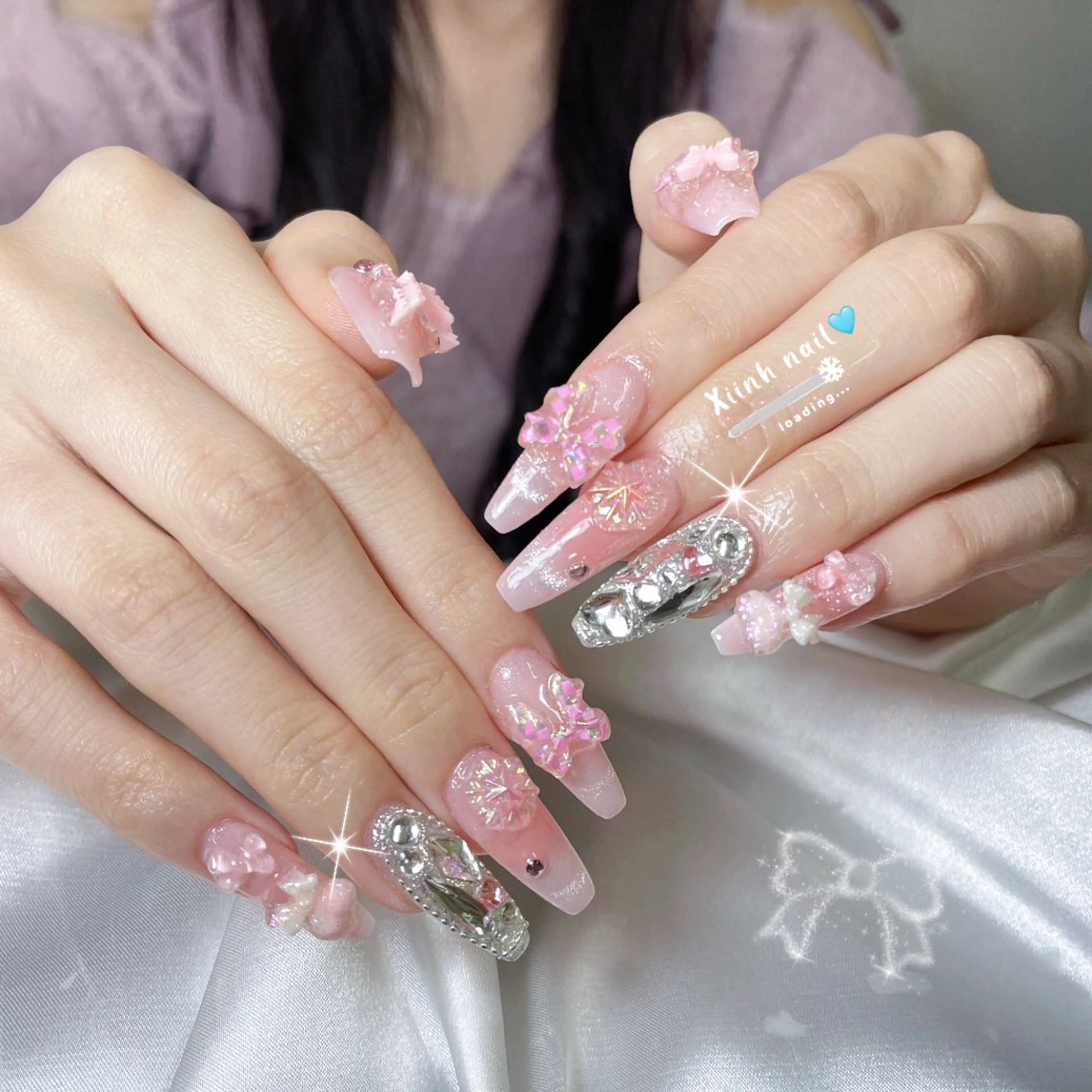 ネイル ブラウン チークネイル 桜ネイル 長さ出し フットネイル ハンドネイル XIINH NAIL SALONのネイルデザイン