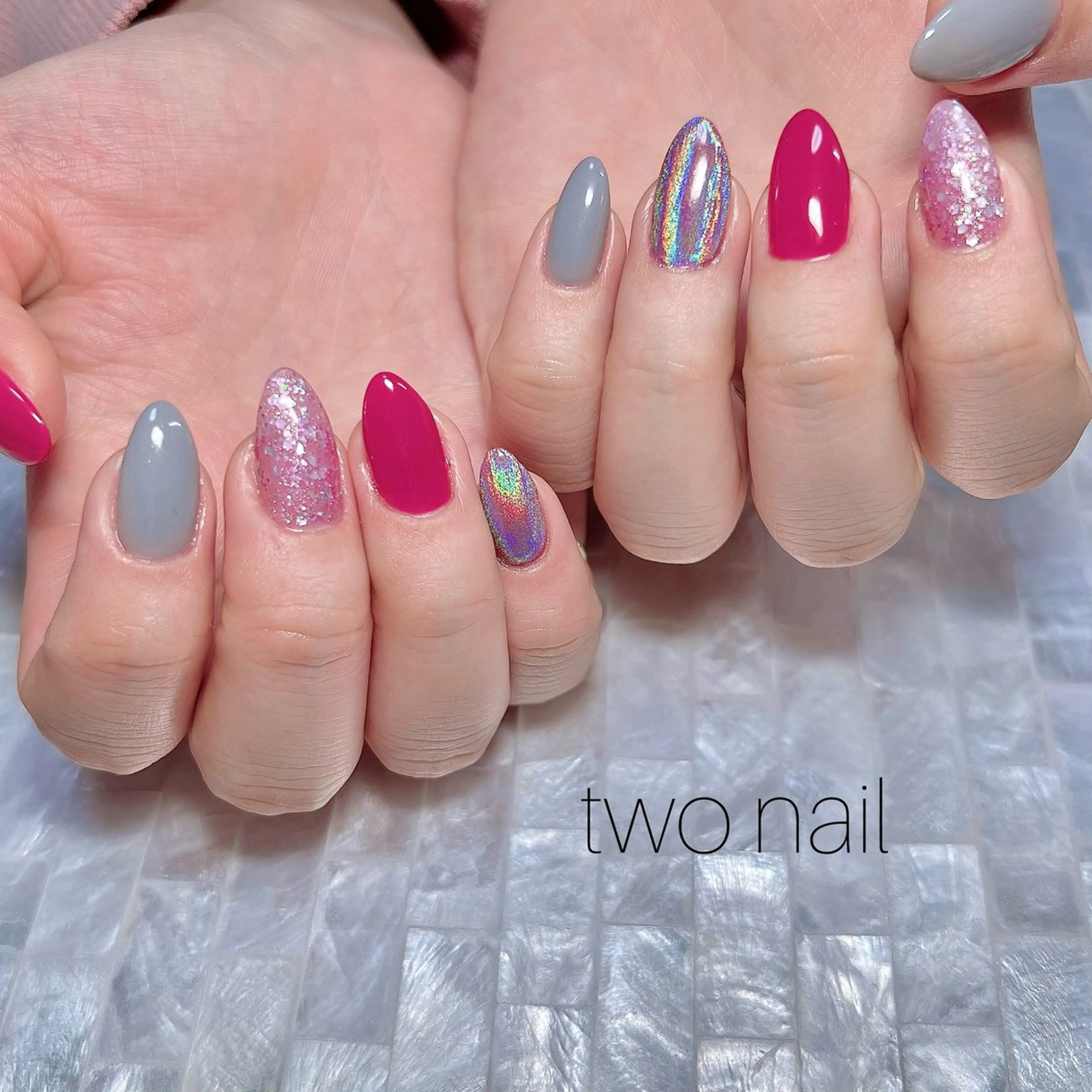 ネイル ネイルチップ ホワイト ハンドネイル two nailのネイルデザイン