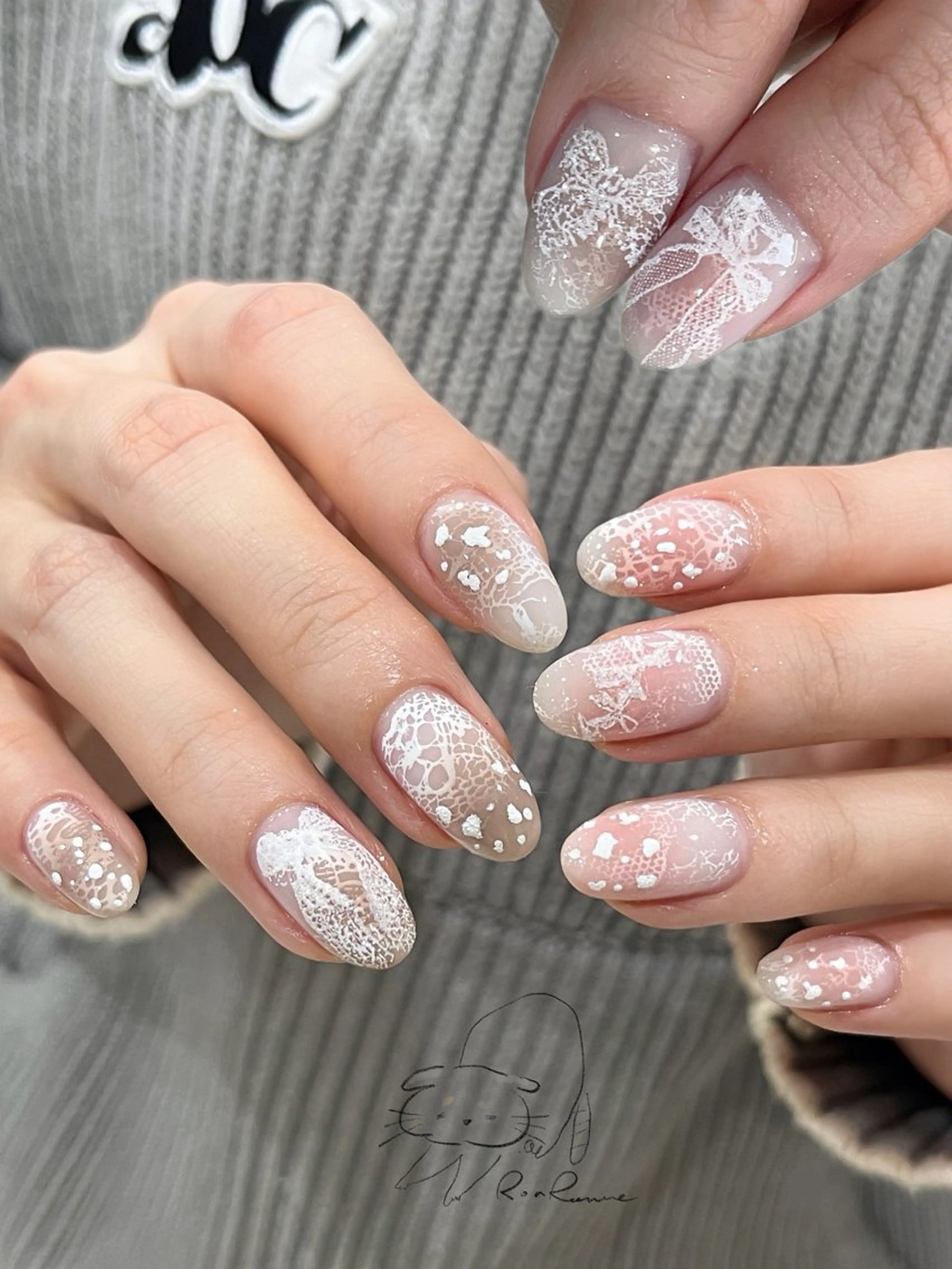 ネイル オーロラネイル 長さ出し フレンチネイル ジェルネイル ミラーネイル ハンドネイル ronronne .のネイルデザイン