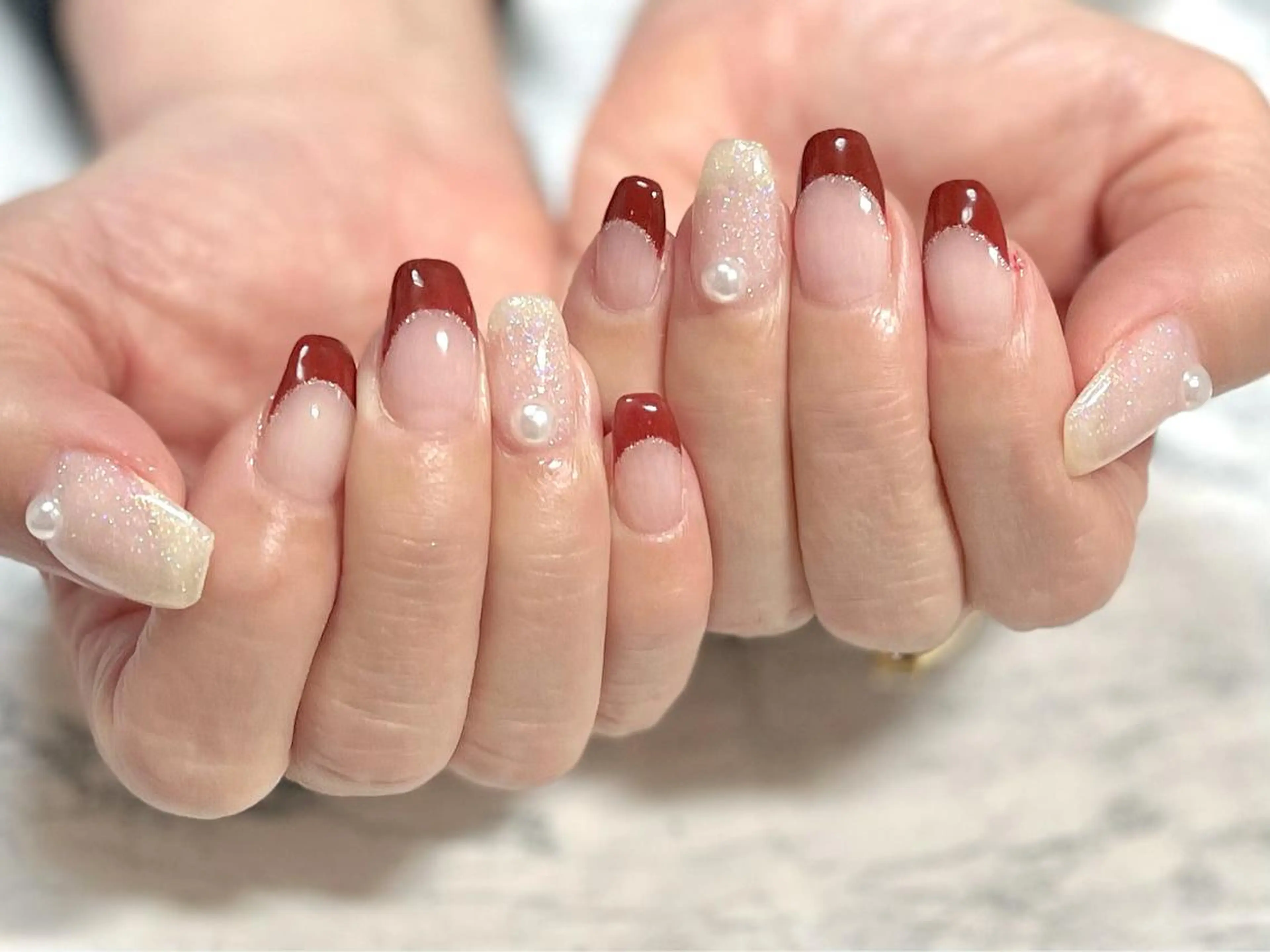 ネイル ボルドー フットネイル フレンチネイル ニュアンスネイル シンプルネイル ネイル フフラ所属・nail fufla ♡yamane♡のネイルデザイン