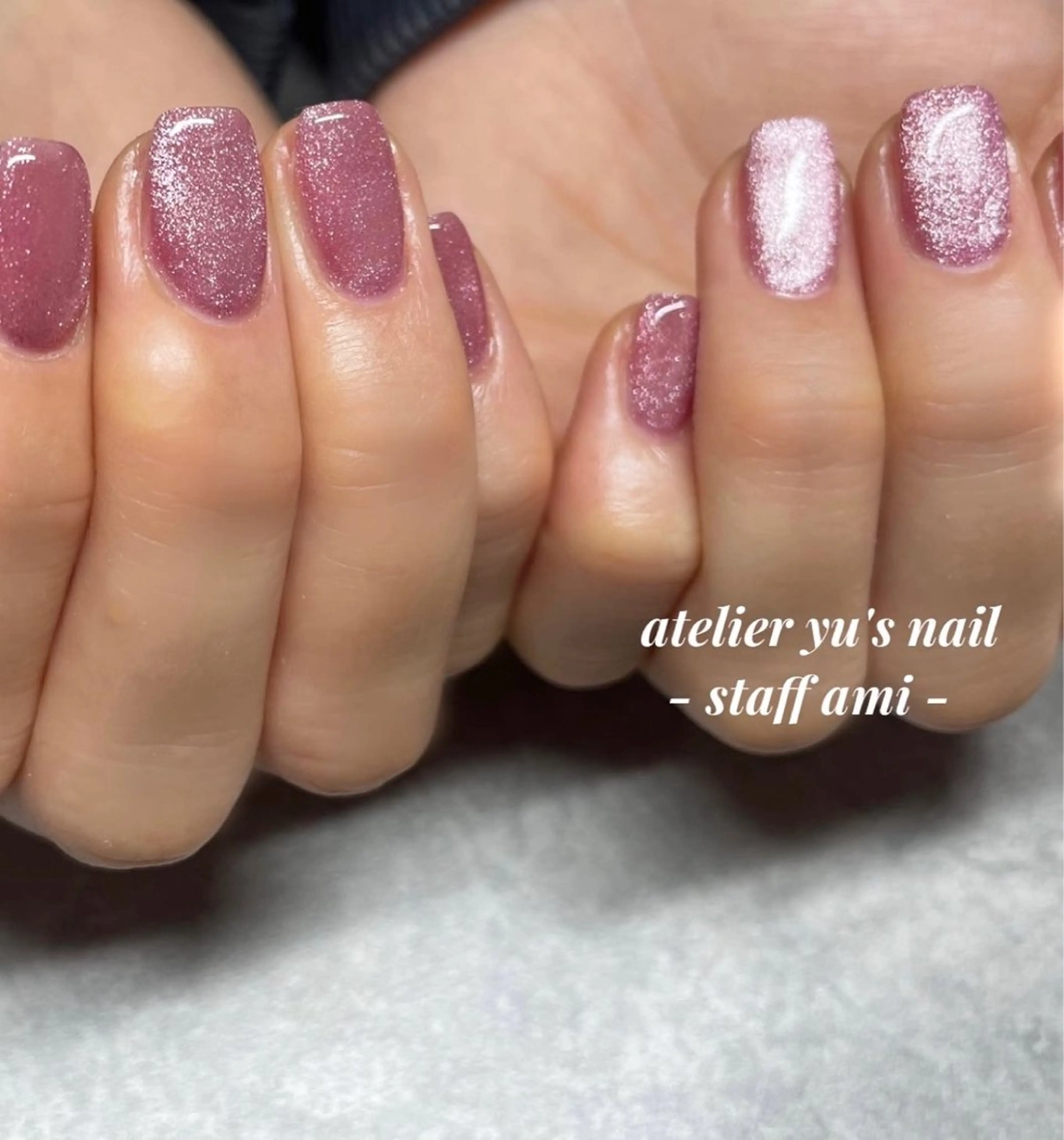 ネイル ジェルネイル マグネットネイル ワンカラーネイル ピンク ハンドネイル ハンドケア atelier yu's nail所属・atelier yu's nailのネイルデザイン