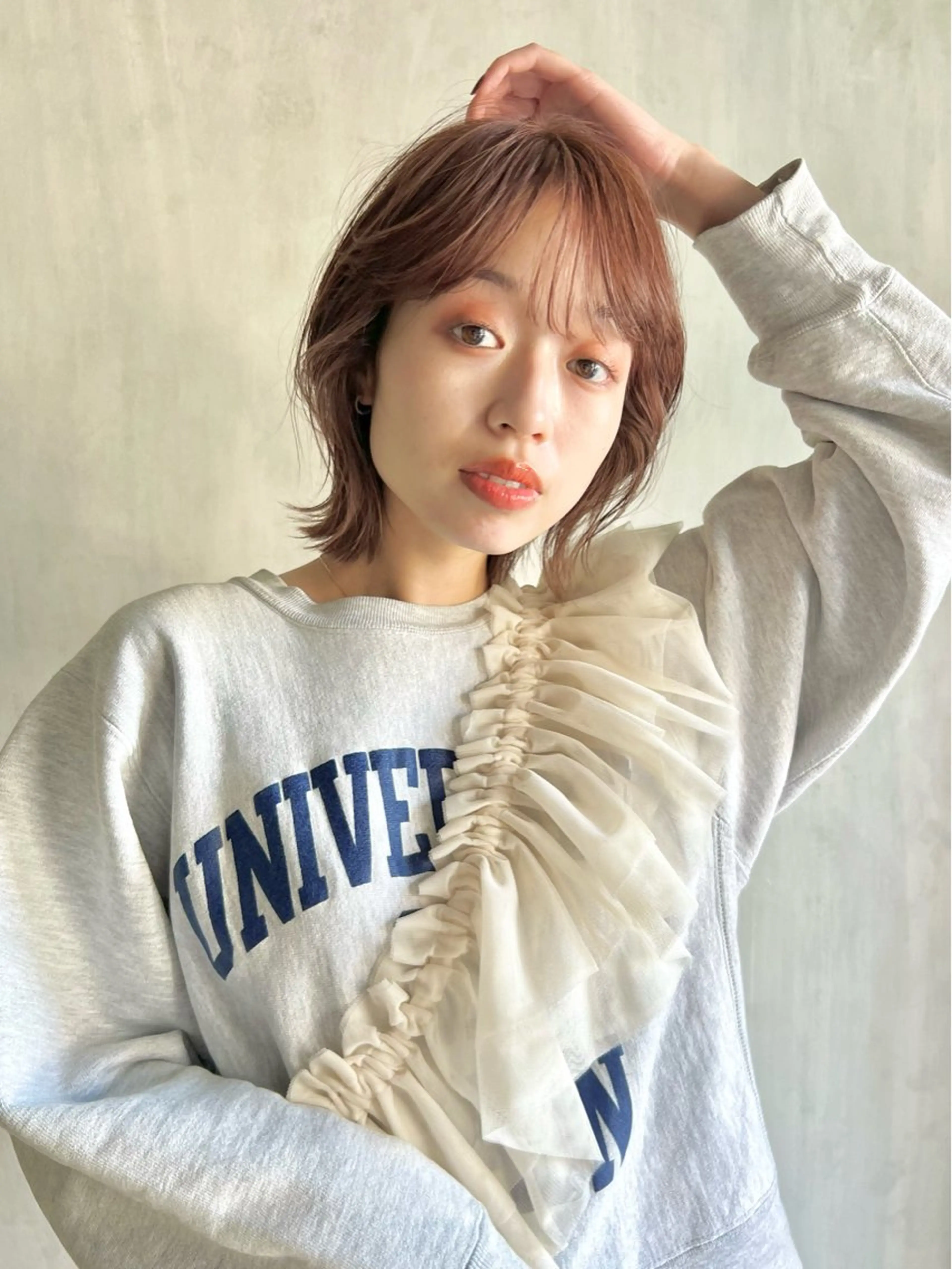 ミディアム ボブ くびれヘア カット ヘアカラー トリートメント メンズパーマ/フェ ザーパーマ/古川晴輝のヘアスタイル