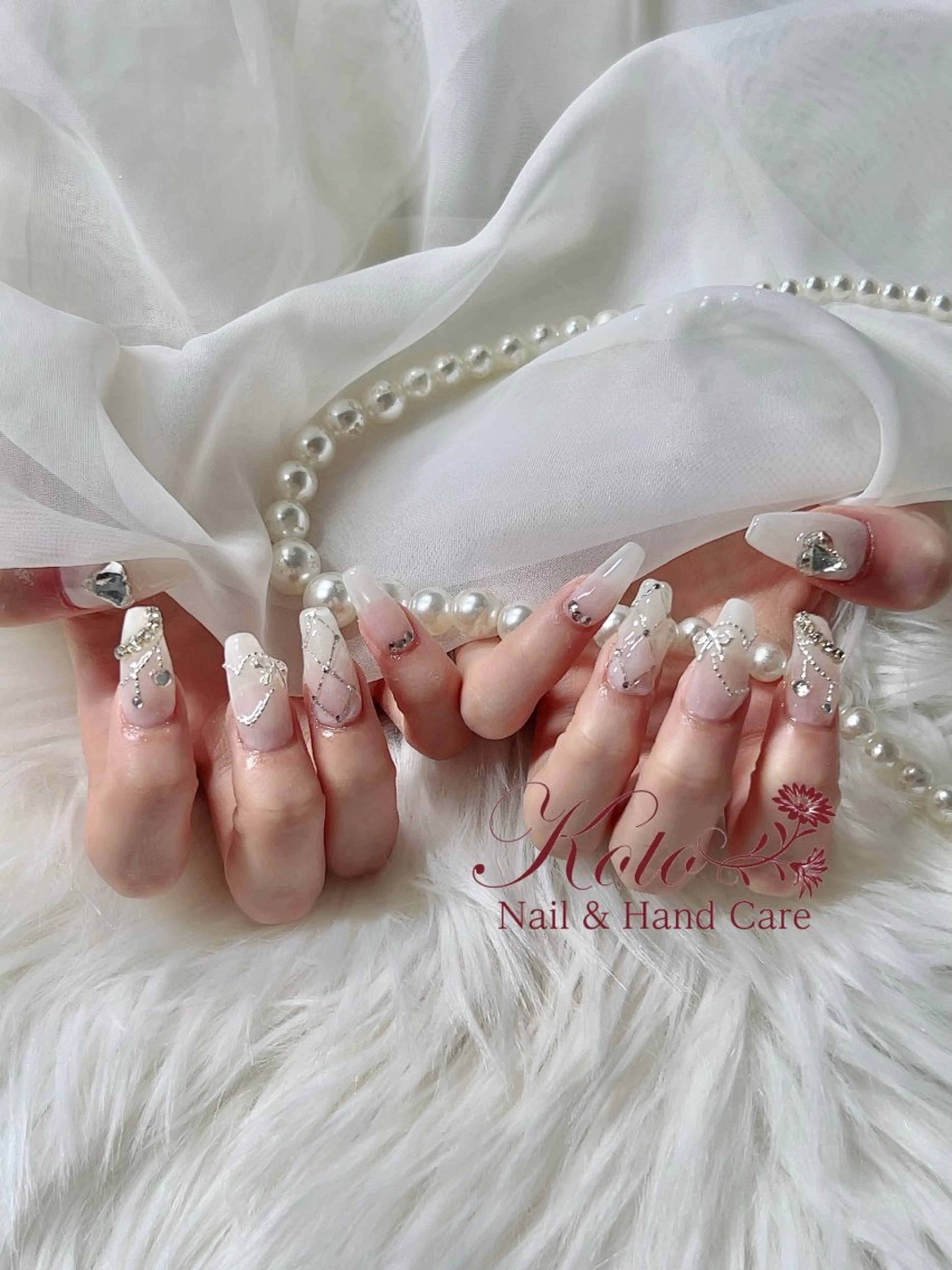 ネイル 長さ出し ジェルネイル ハート 持ち込み ニュアンスネイル ハンドネイル Nail Salon KOTOのネイルデザイン