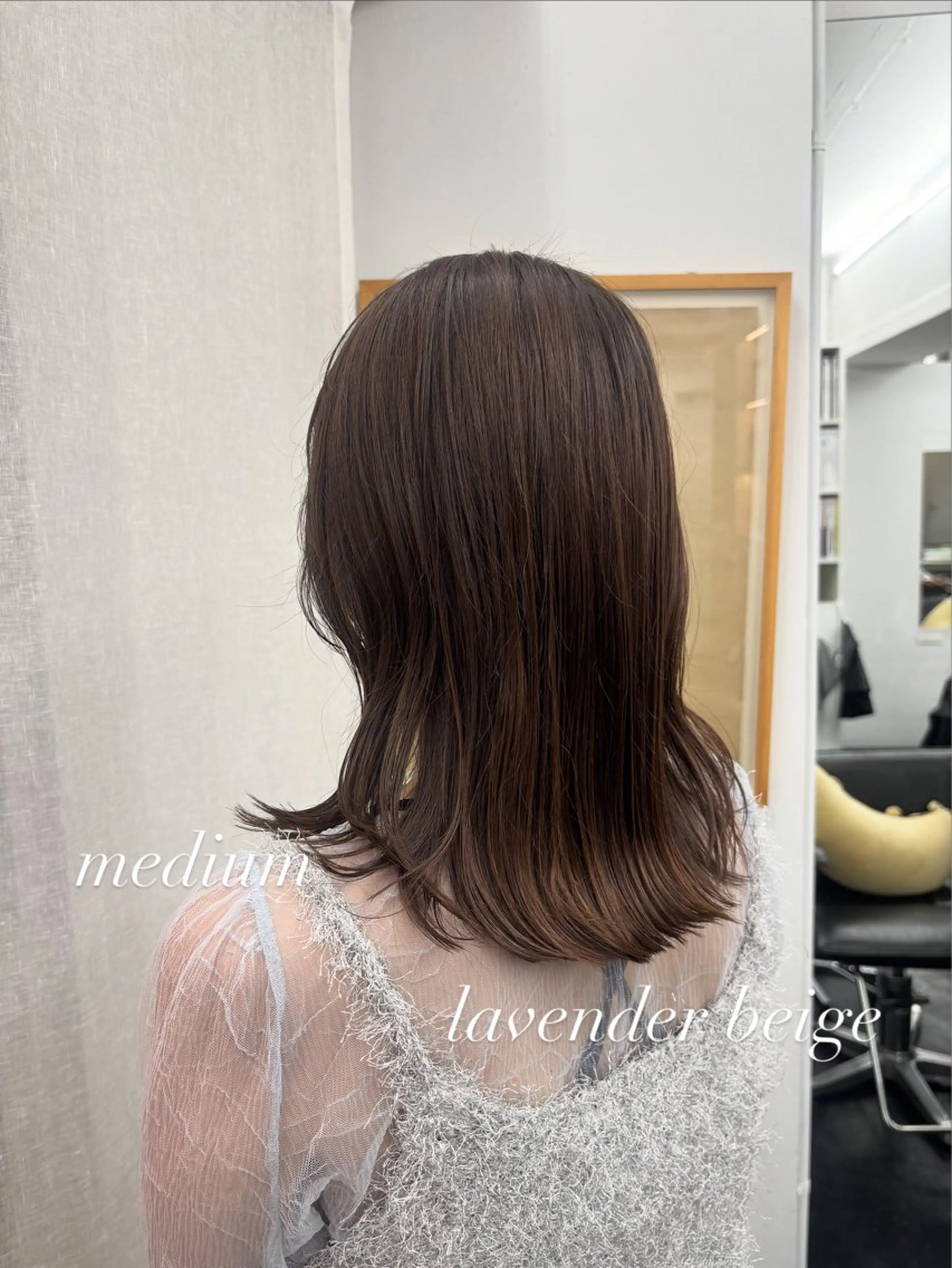 ミディアム カラー ベージュカラー ラベンダーカラー ラベンダーベージュ 【ヤマザキアヤメ】 パーマモデル様募集中のヘアスタイル