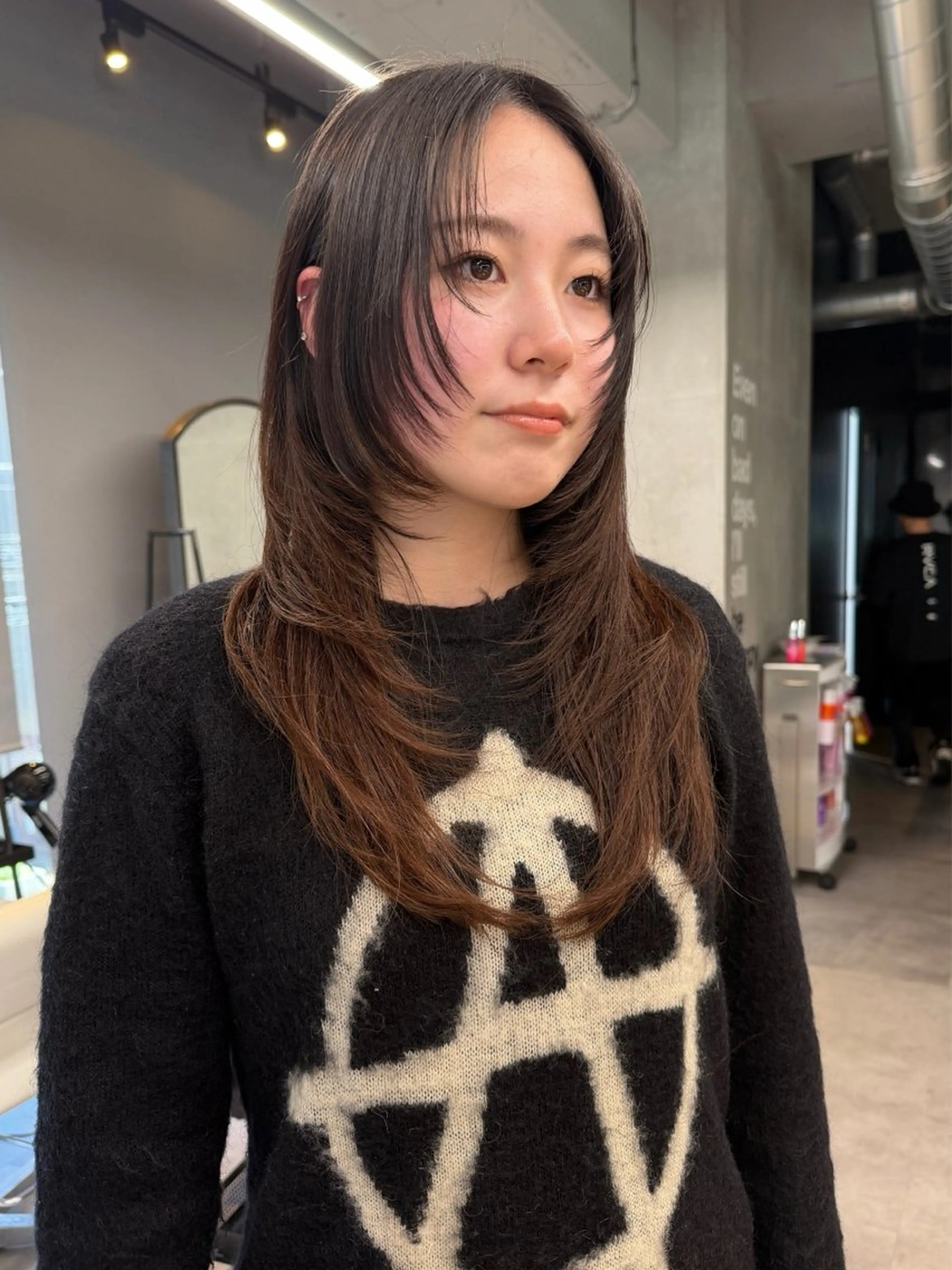 ロング 顔周りカット レイヤーカット カット み うのヘアスタイル
