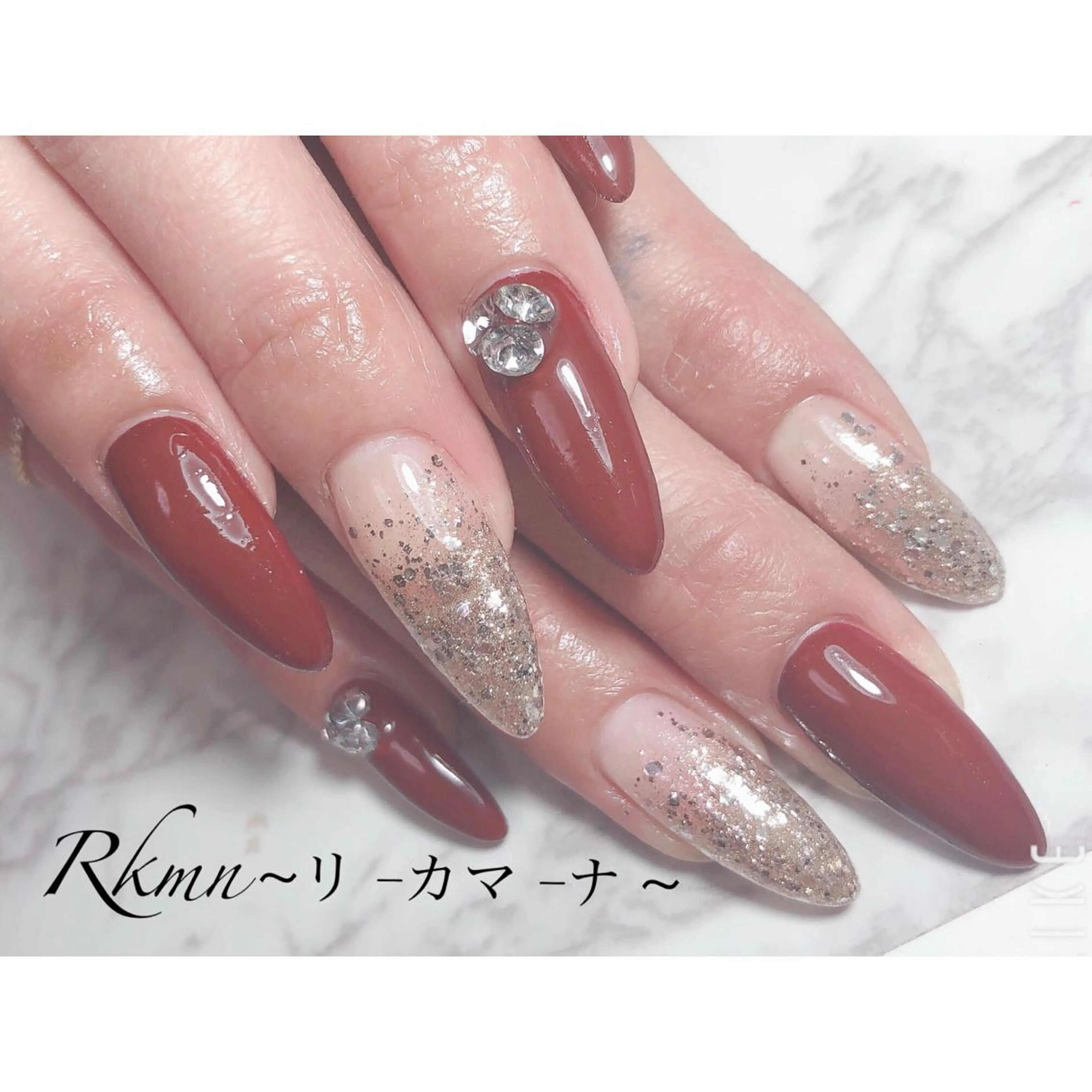 ネイル アートネイル ボルドー フレンチネイル ジェルネイル グラデーション ハンドネイル フットネイル ハンドケア Rkmn ~リ-カマ-ナ~のネイルデザイン