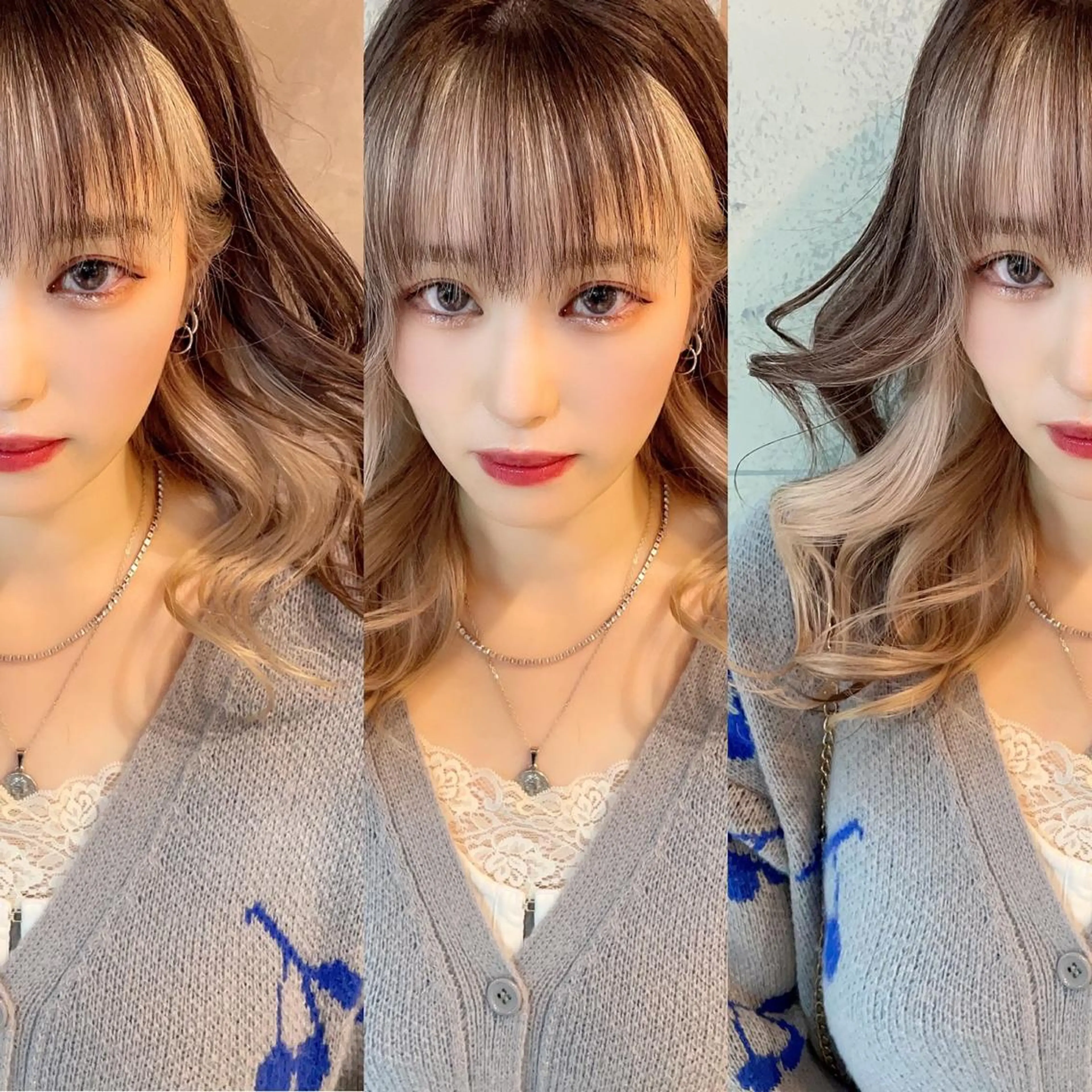 セミロング 韓国風ヘア カット ヘアカラー トリートメント ヘアセット 💜ハイトーン💛 マジカルかいちゃんのヘアスタイル
