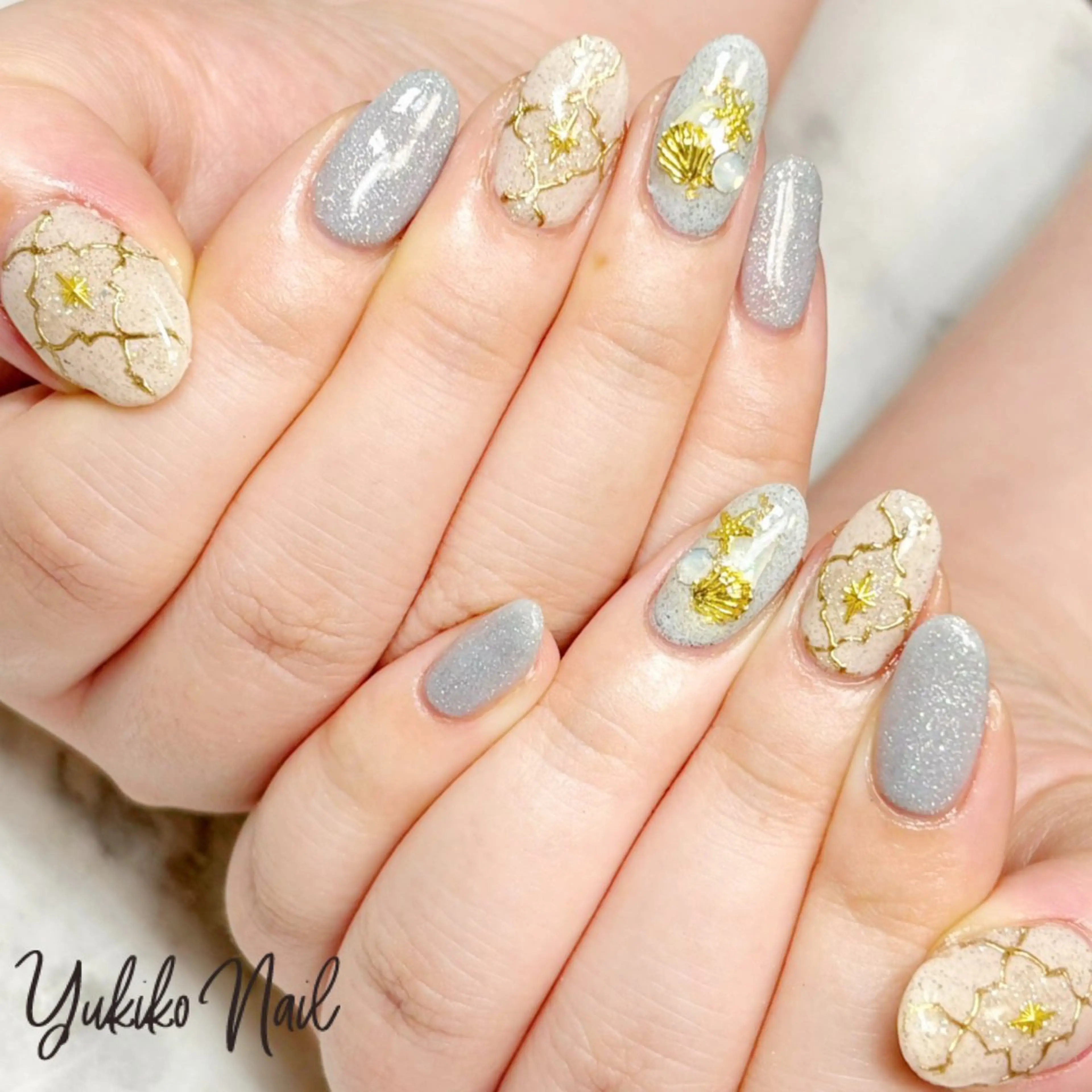 ネイル ブルー 夏ネイル ハンドネイル ユキコ ネイルのネイルデザイン