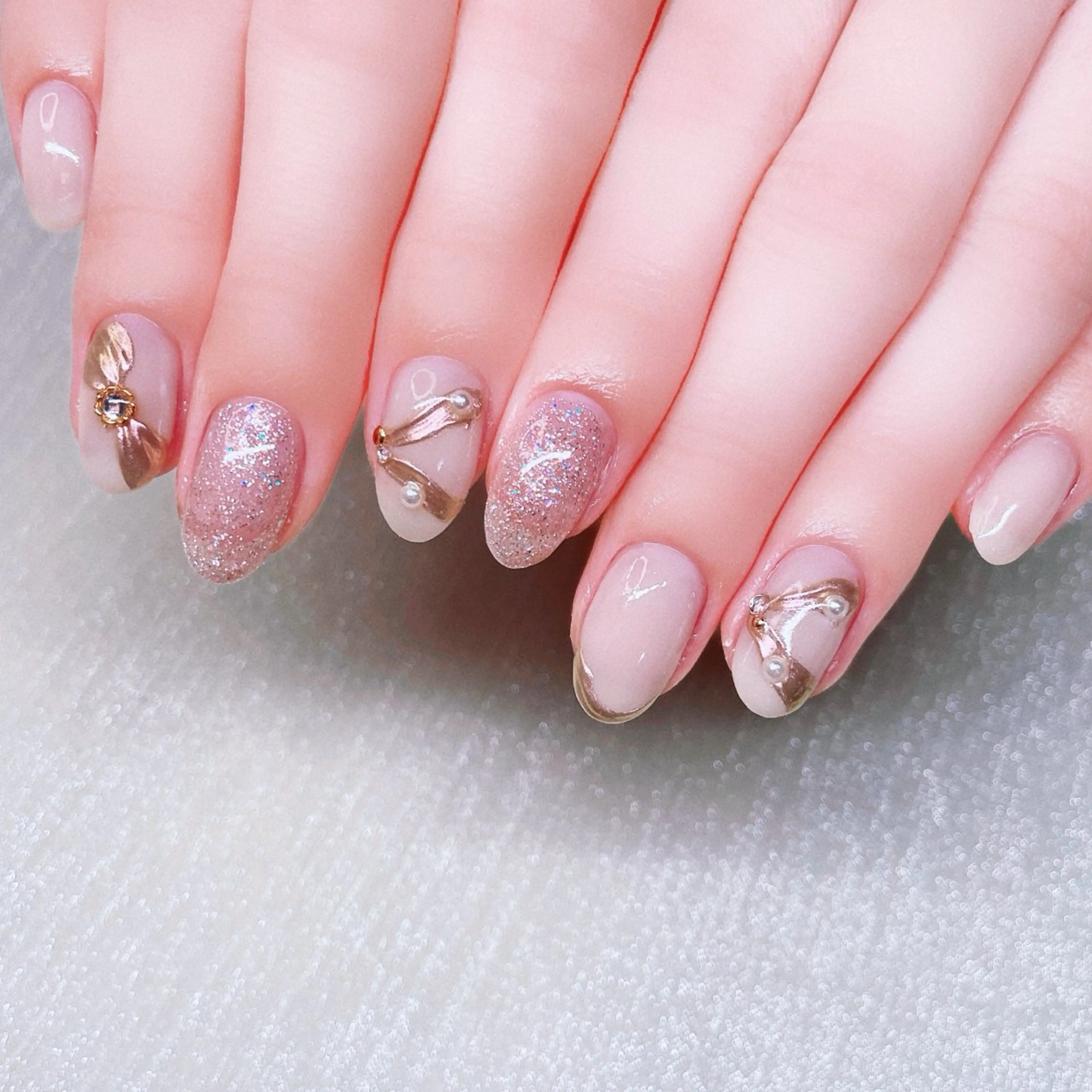 ネイル 長さ出し ストーンネイル ハンドネイル Nailist suzuのネイルデザイン